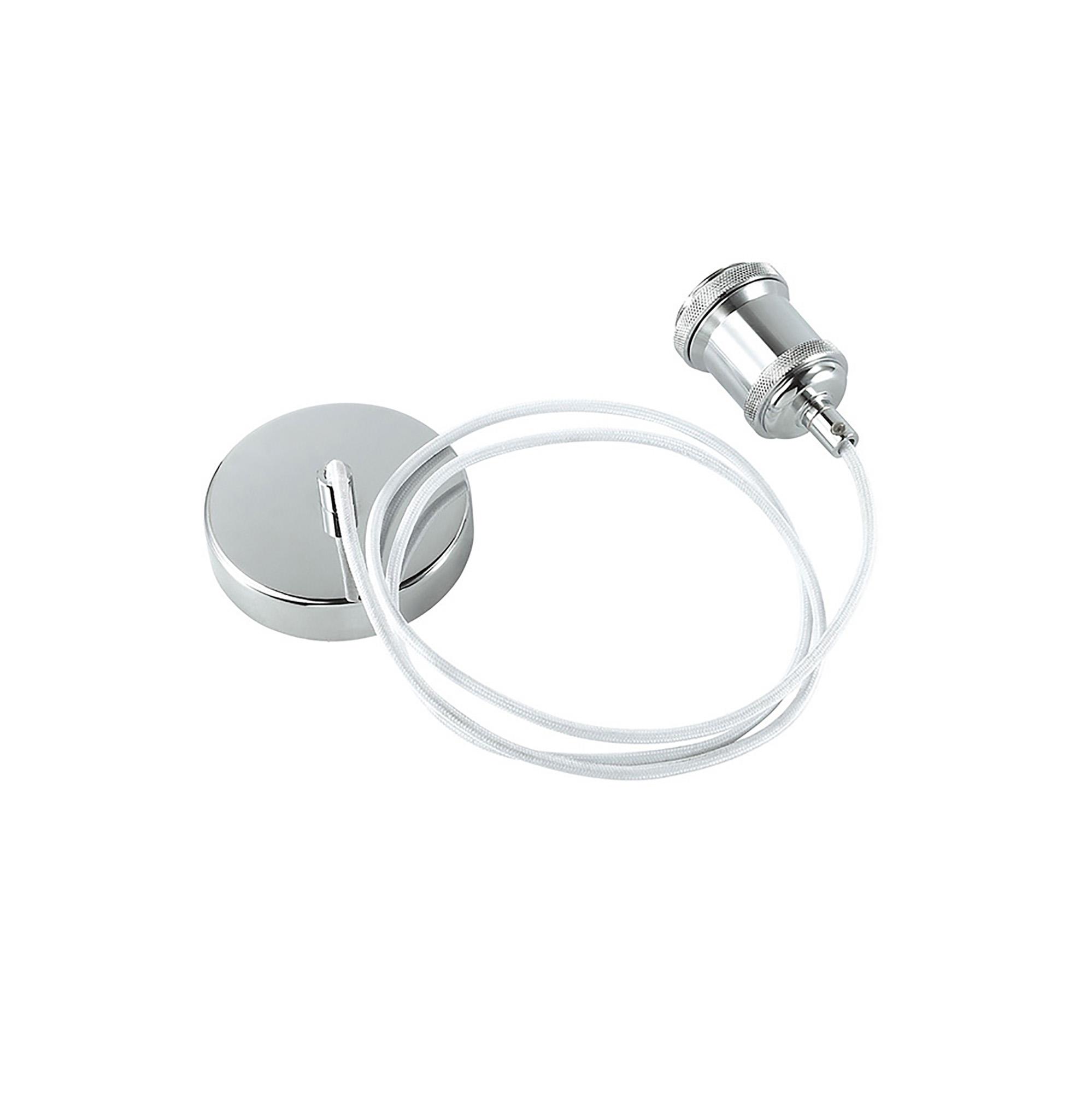 Dreifa 1.5m Single Pendant, 1 x E27, Polished Chrome/White Braided Cable (Maximum Load 1.5kg)