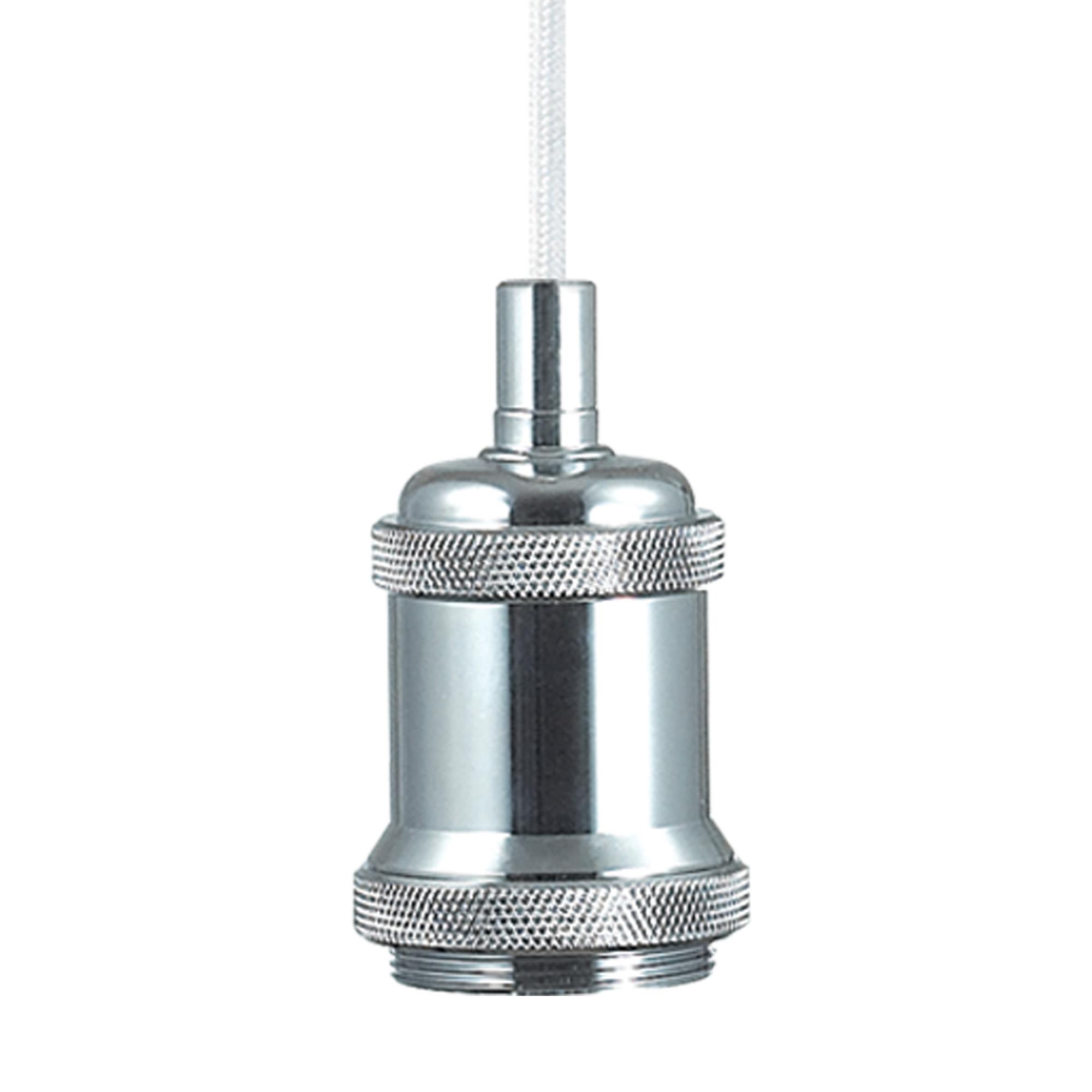 Dreifa 1.5m Single Pendant, 1 x E27, Polished Chrome/White Braided Cable (Maximum Load 1.5kg)