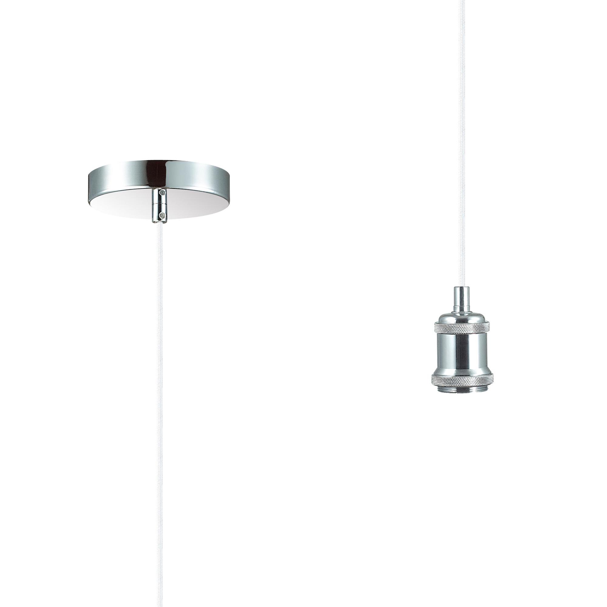 Dreifa 1.5m Single Pendant, 1 x E27, Polished Chrome/White Braided Cable (Maximum Load 1.5kg)