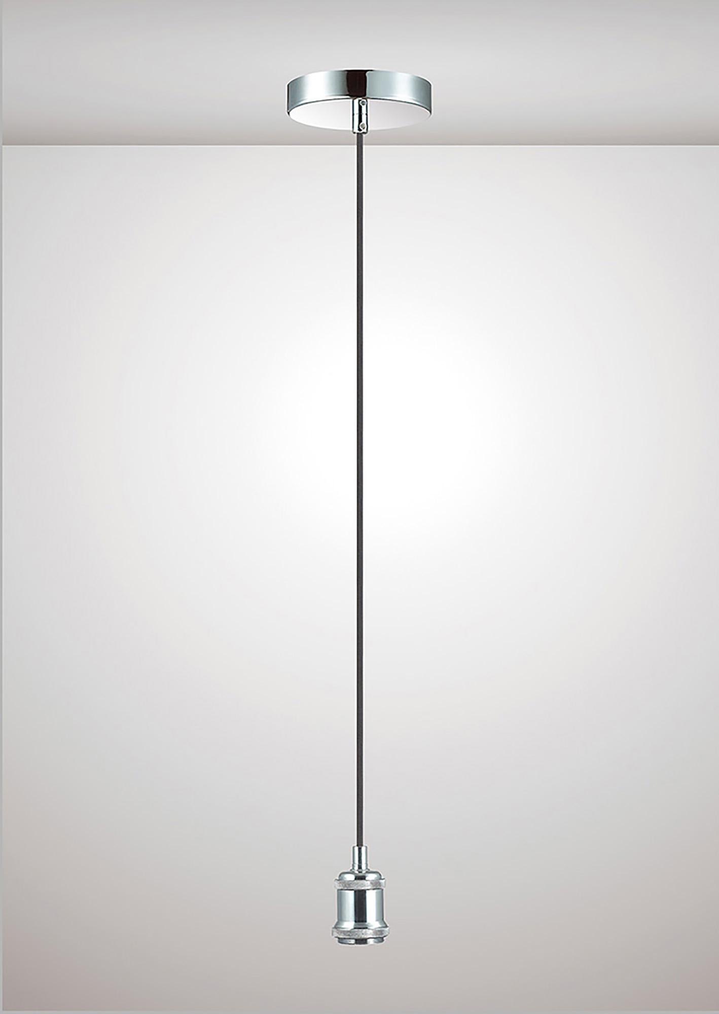 Dreifa 1.5m Single Pendant, 1 x E27, Polished Chrome/Black Braided Cable (Maximum Load 1.5kg)