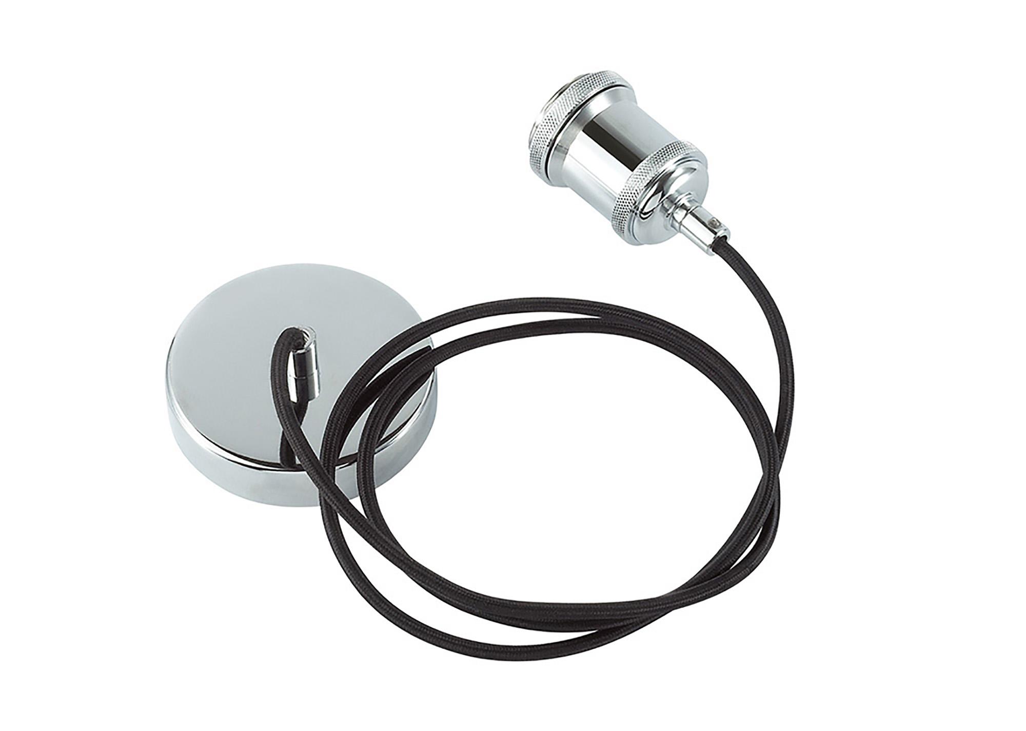 Dreifa 1.5m Single Pendant, 1 x E27, Polished Chrome/Black Braided Cable (Maximum Load 1.5kg)