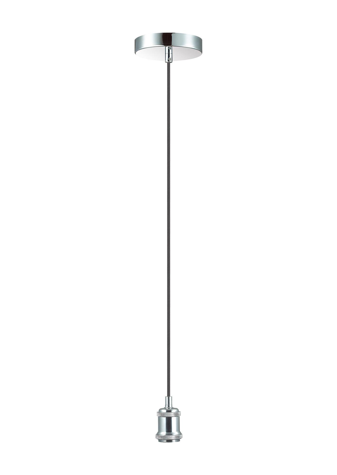 Dreifa 1.5m Single Pendant, 1 x E27, Polished Chrome/Black Braided Cable (Maximum Load 1.5kg)