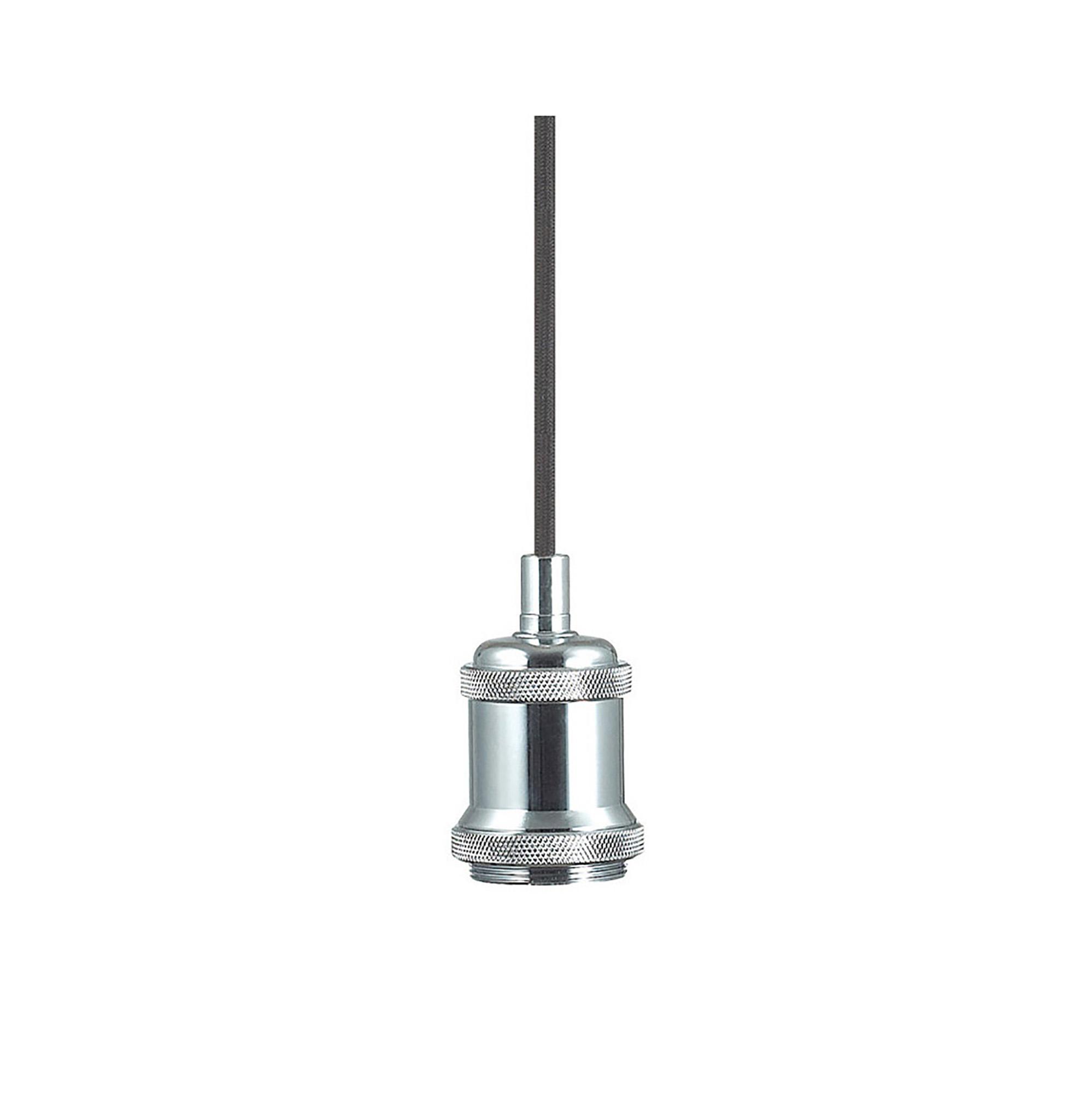 Dreifa 1.5m Single Pendant, 1 x E27, Polished Chrome/Black Braided Cable (Maximum Load 1.5kg)