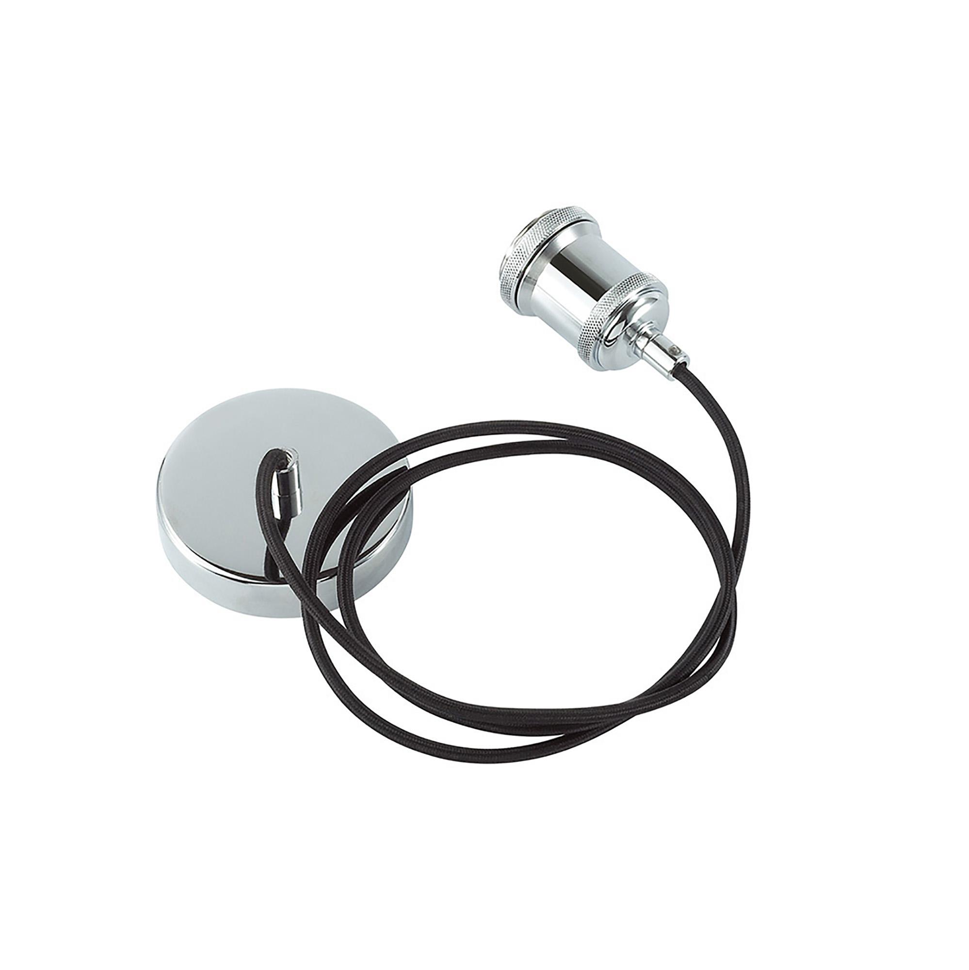 Dreifa 1.5m Single Pendant, 1 x E27, Polished Chrome/Black Braided Cable (Maximum Load 1.5kg)