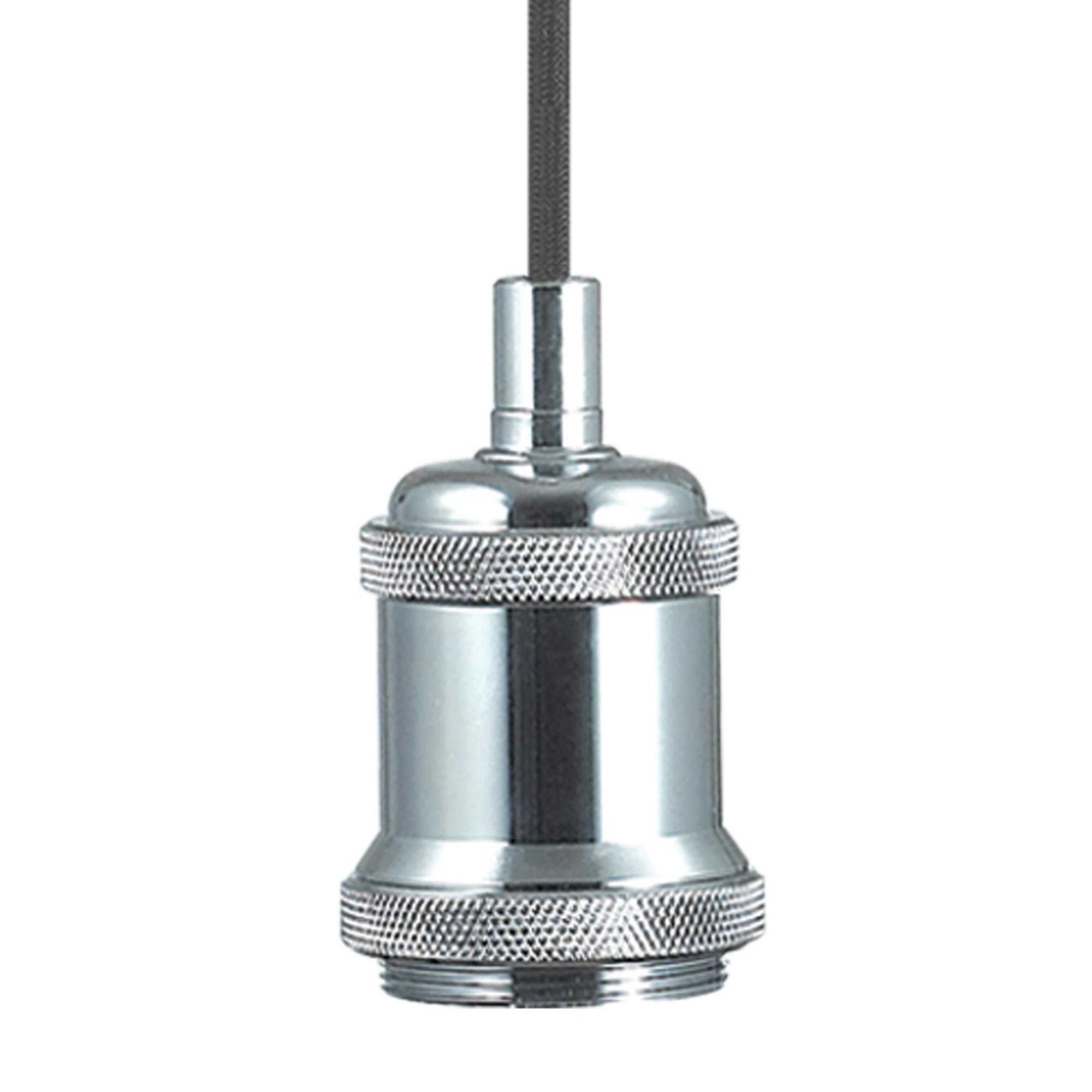 Dreifa 1.5m Single Pendant, 1 x E27, Polished Chrome/Black Braided Cable (Maximum Load 1.5kg)