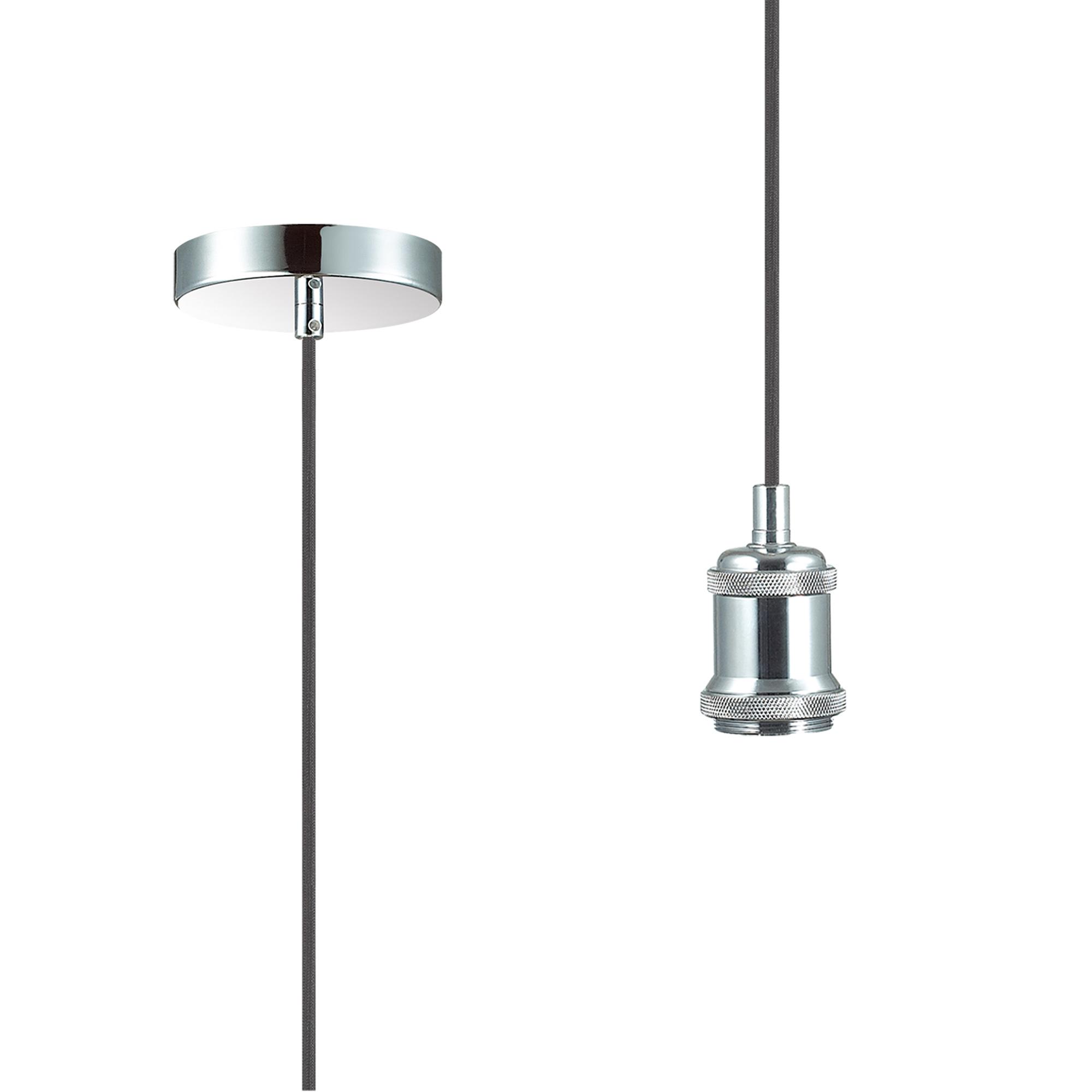 Dreifa 1.5m Single Pendant, 1 x E27, Polished Chrome/Black Braided Cable (Maximum Load 1.5kg)