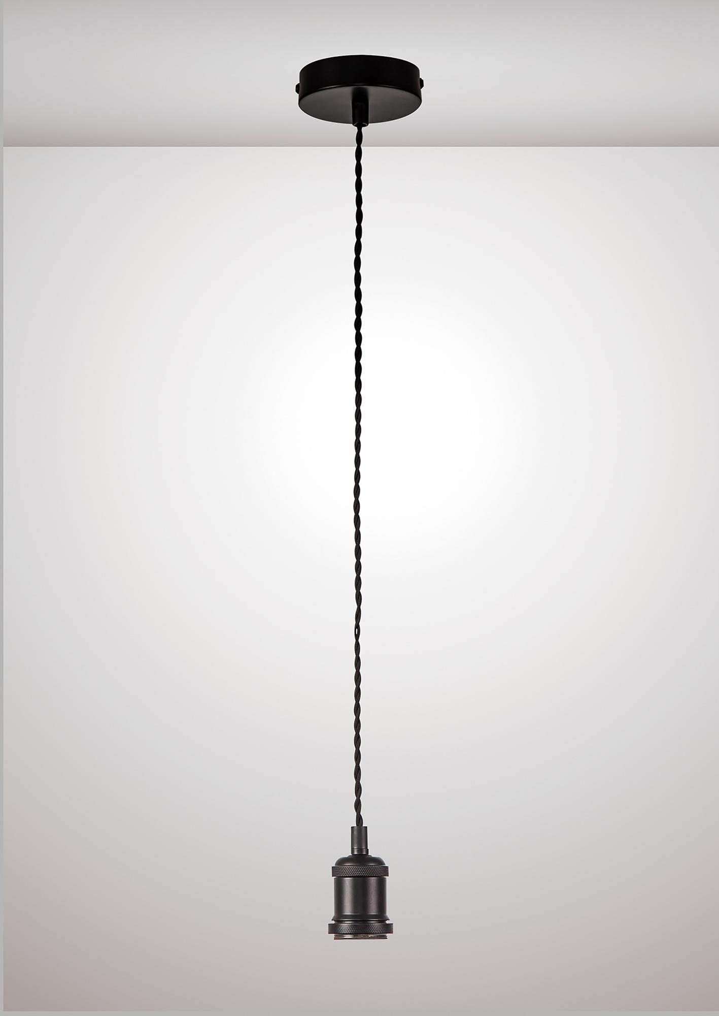 Dreifa 1.5m Single Pendant, 1 x E27, Matt Black/Black Twisted Cable (Maximum Load 1.5kg)