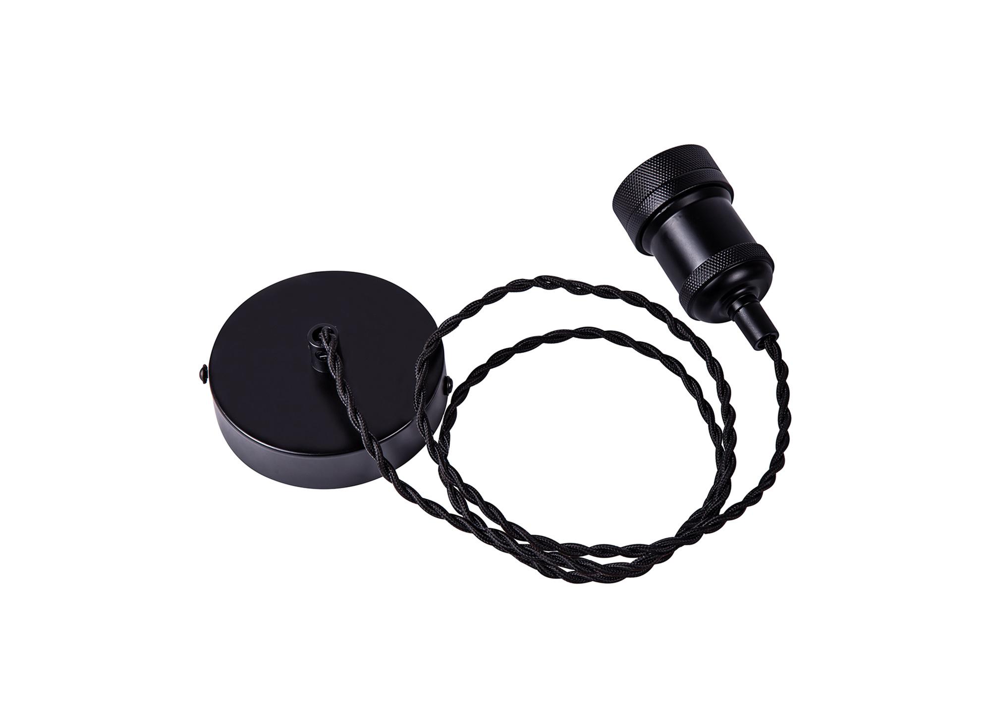 Dreifa 1.5m Single Pendant, 1 x E27, Matt Black/Black Twisted Cable (Maximum Load 1.5kg)