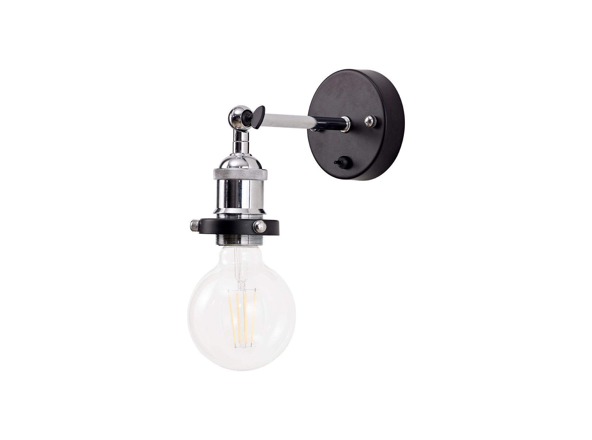 Dreifa Switched Wall Light, 1 x E27, Black/Polished Chrome