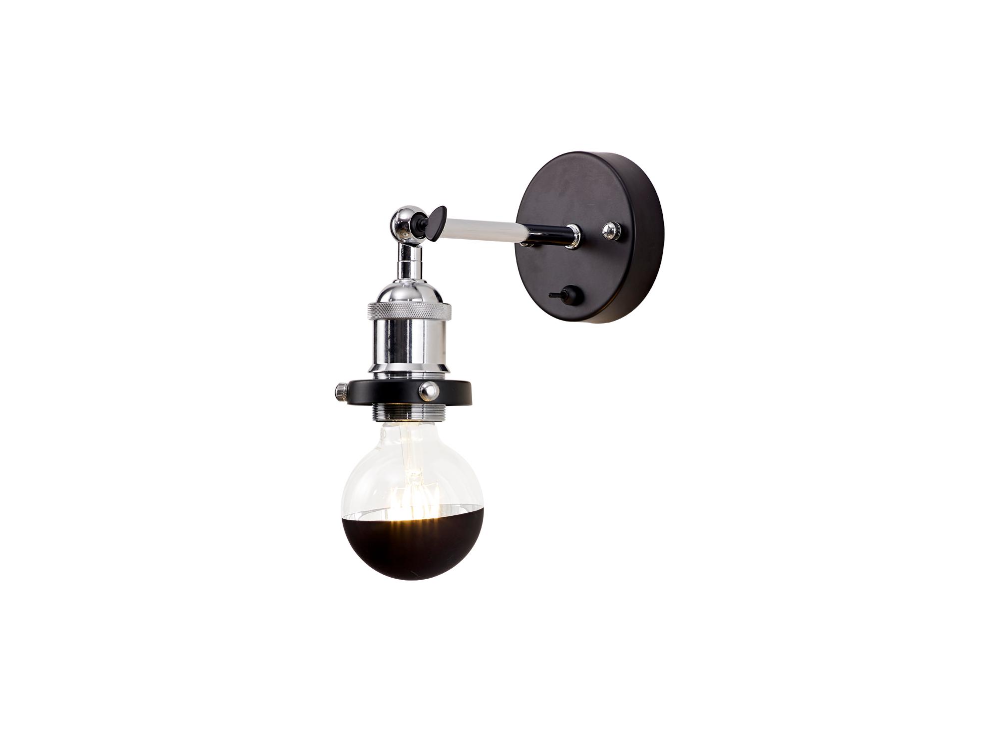 Dreifa Switched Wall Light, 1 x E27, Black/Polished Chrome