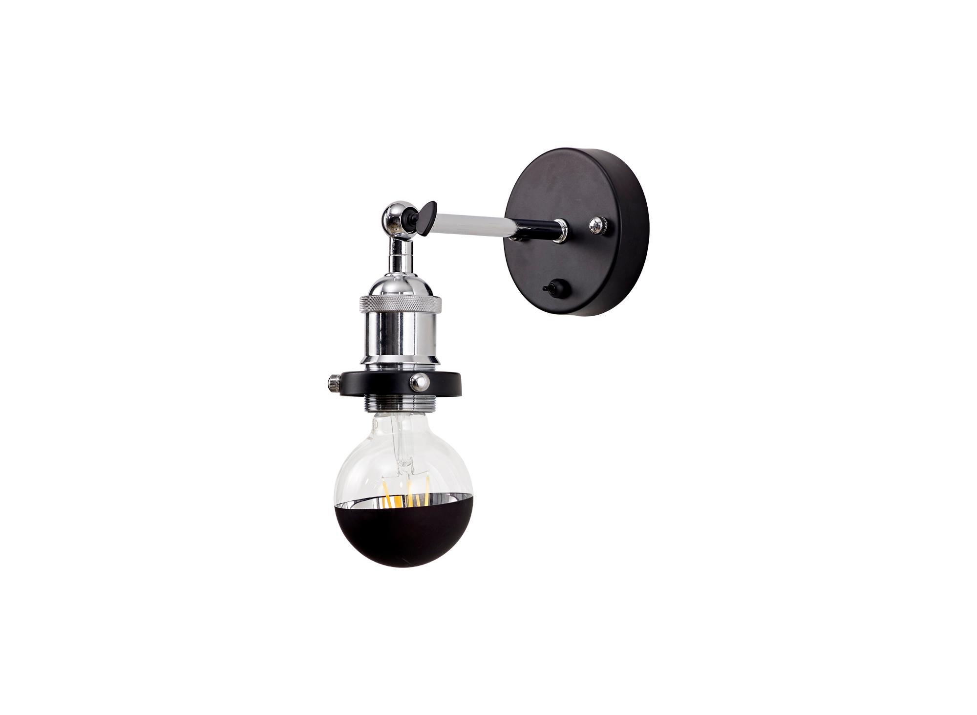 Dreifa Switched Wall Light, 1 x E27, Black/Polished Chrome