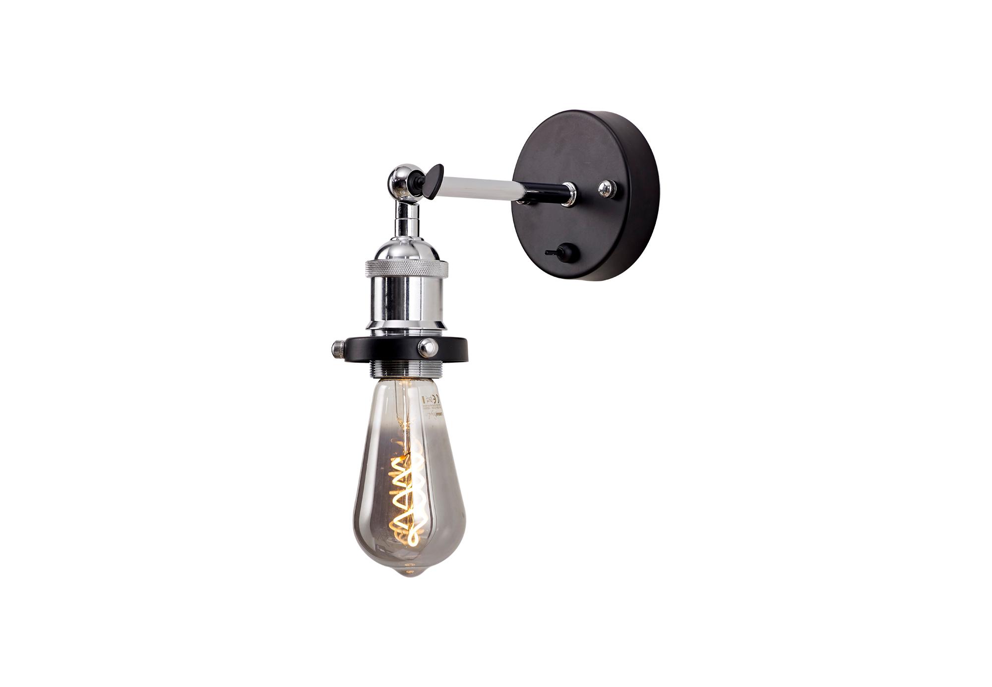 Dreifa Switched Wall Light, 1 x E27, Black/Polished Chrome
