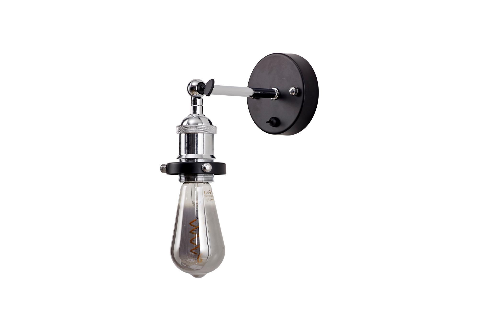 Dreifa Switched Wall Light, 1 x E27, Black/Polished Chrome