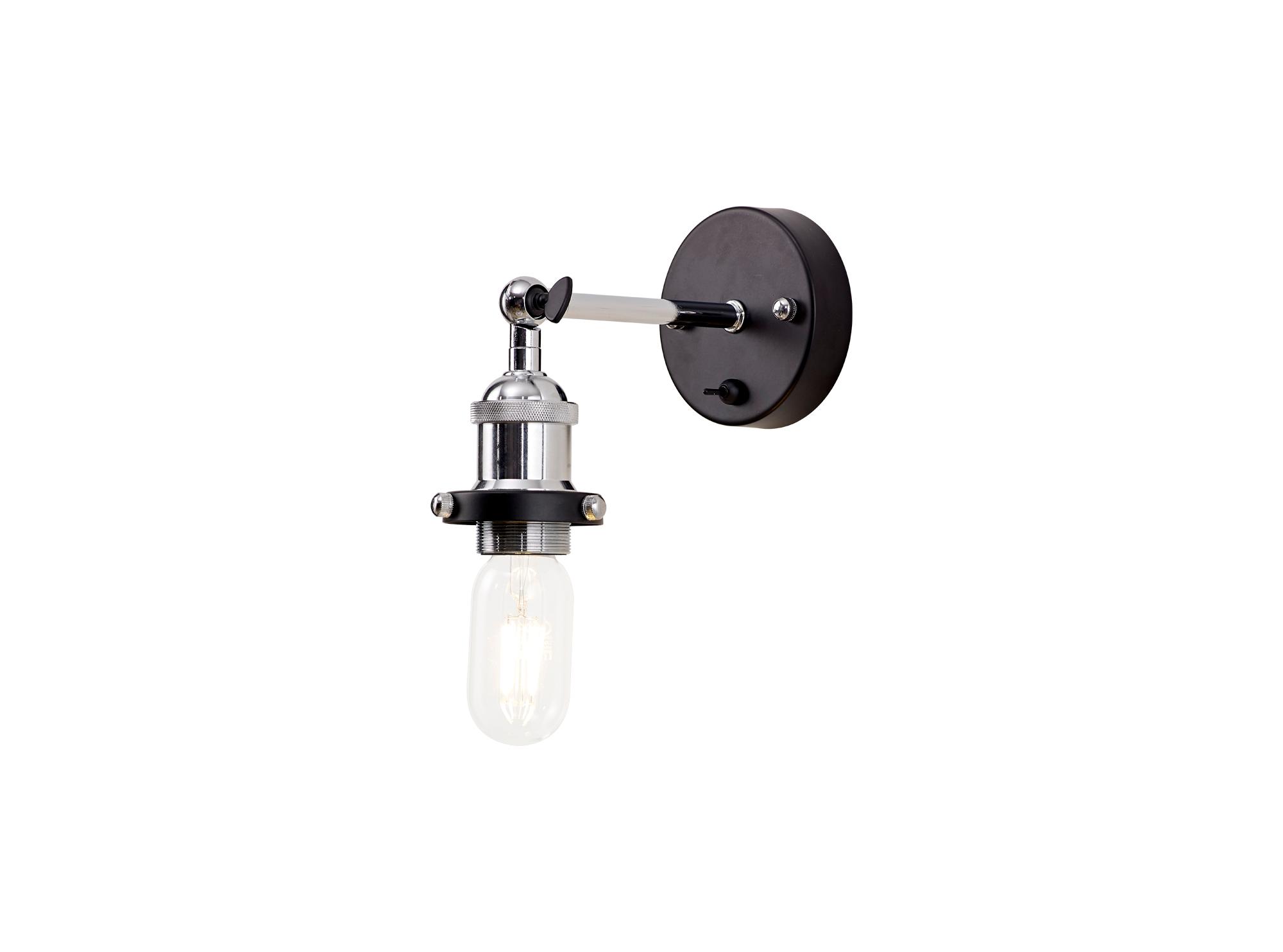 Dreifa Switched Wall Light, 1 x E27, Black/Polished Chrome