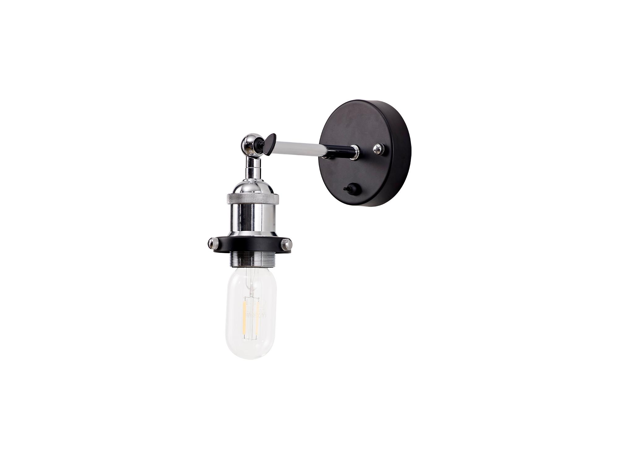 Dreifa Switched Wall Light, 1 x E27, Black/Polished Chrome