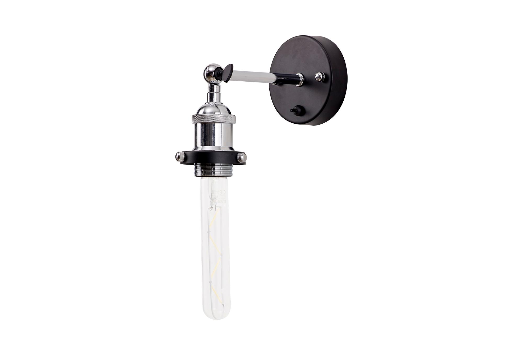 Dreifa Switched Wall Light, 1 x E27, Black/Polished Chrome