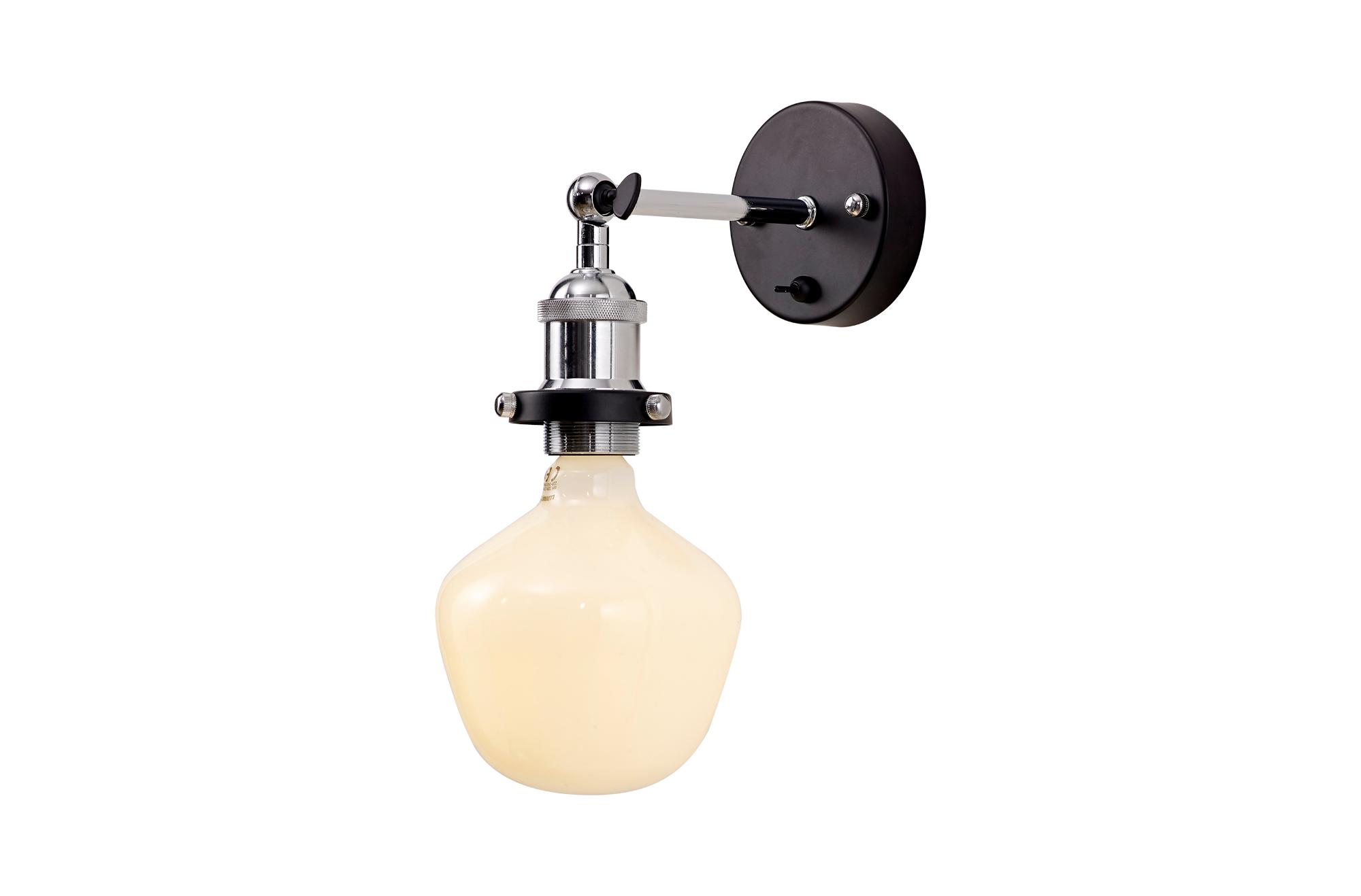 Dreifa Switched Wall Light, 1 x E27, Black/Polished Chrome