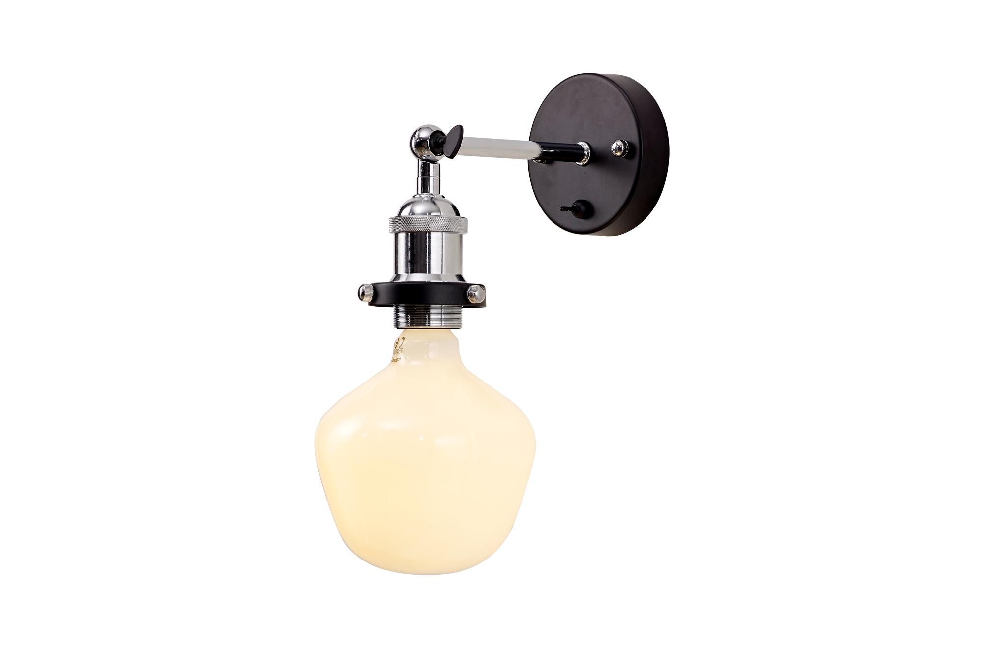 Dreifa Switched Wall Light, 1 x E27, Black/Polished Chrome