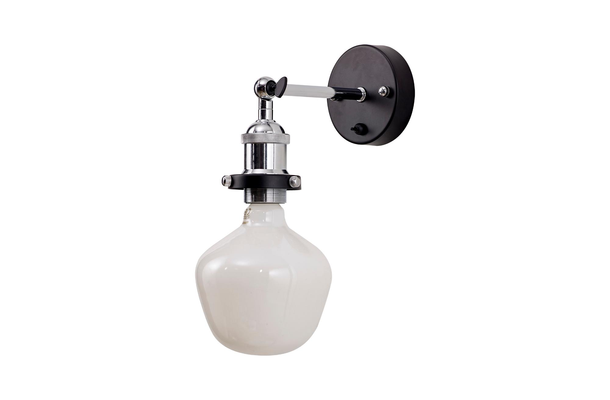 Dreifa Switched Wall Light, 1 x E27, Black/Polished Chrome