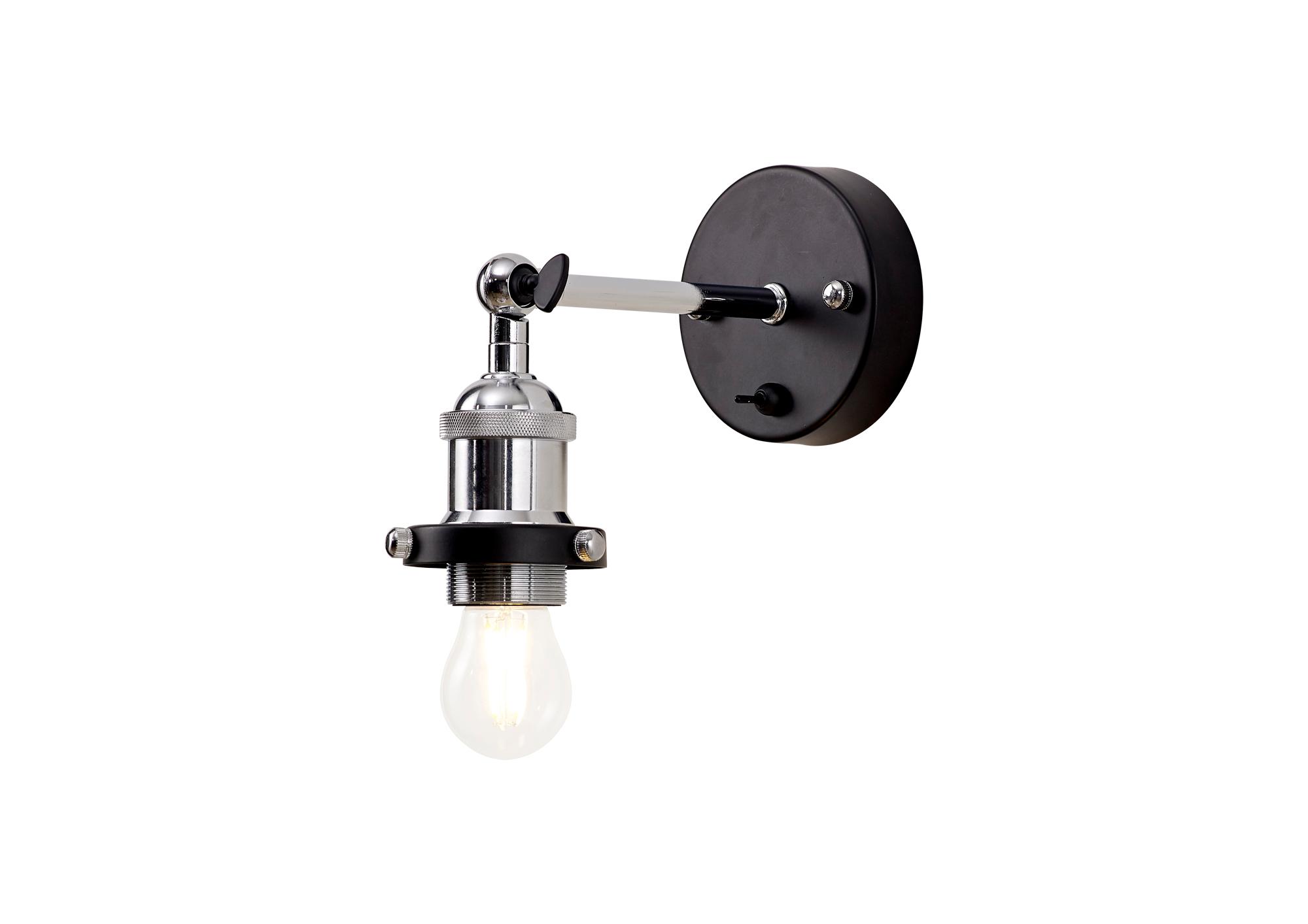 Dreifa Switched Wall Light, 1 x E27, Black/Polished Chrome