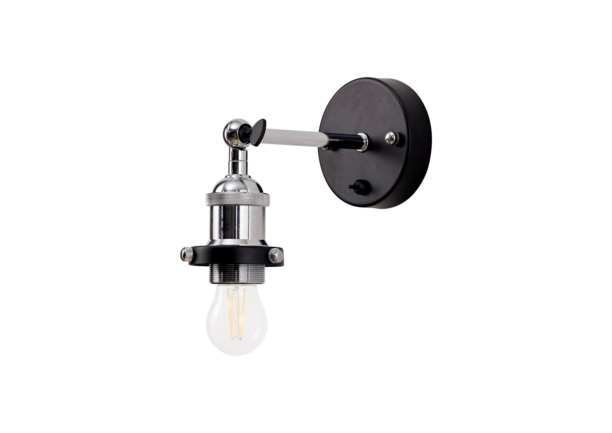 Dreifa Switched Wall Light, 1 x E27, Black/Polished Chrome