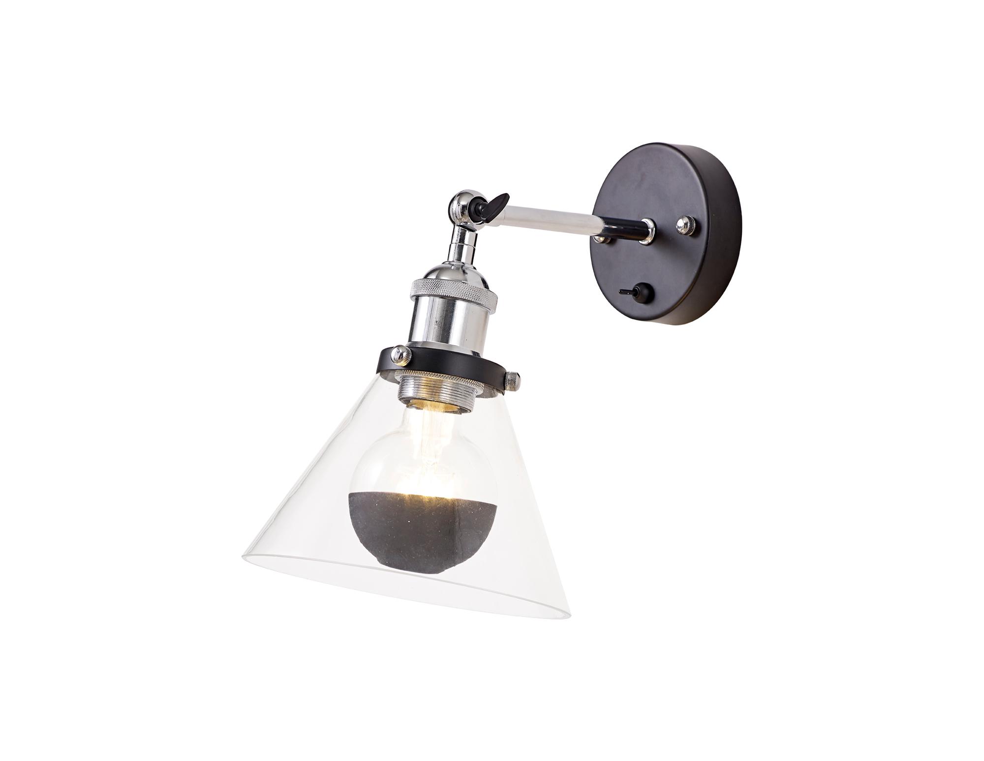 Dreifa Switched Wall Light, 1 x E27, Black/Polished Chrome