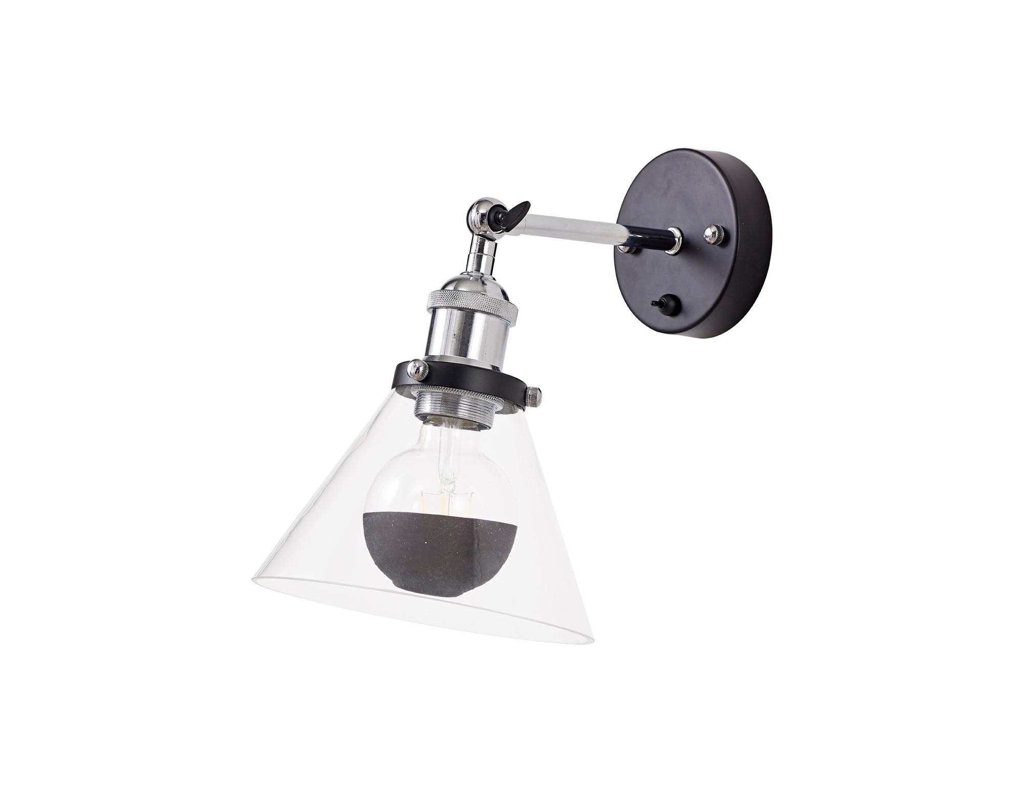 Dreifa Switched Wall Light, 1 x E27, Black/Polished Chrome