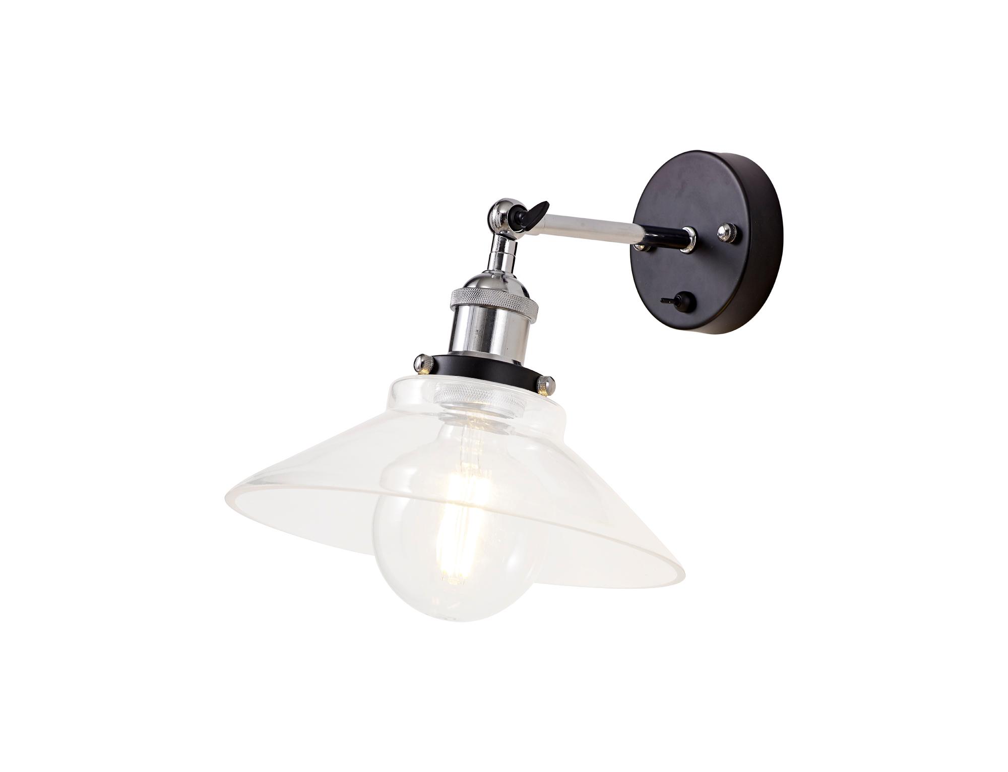 Dreifa Switched Wall Light, 1 x E27, Black/Polished Chrome