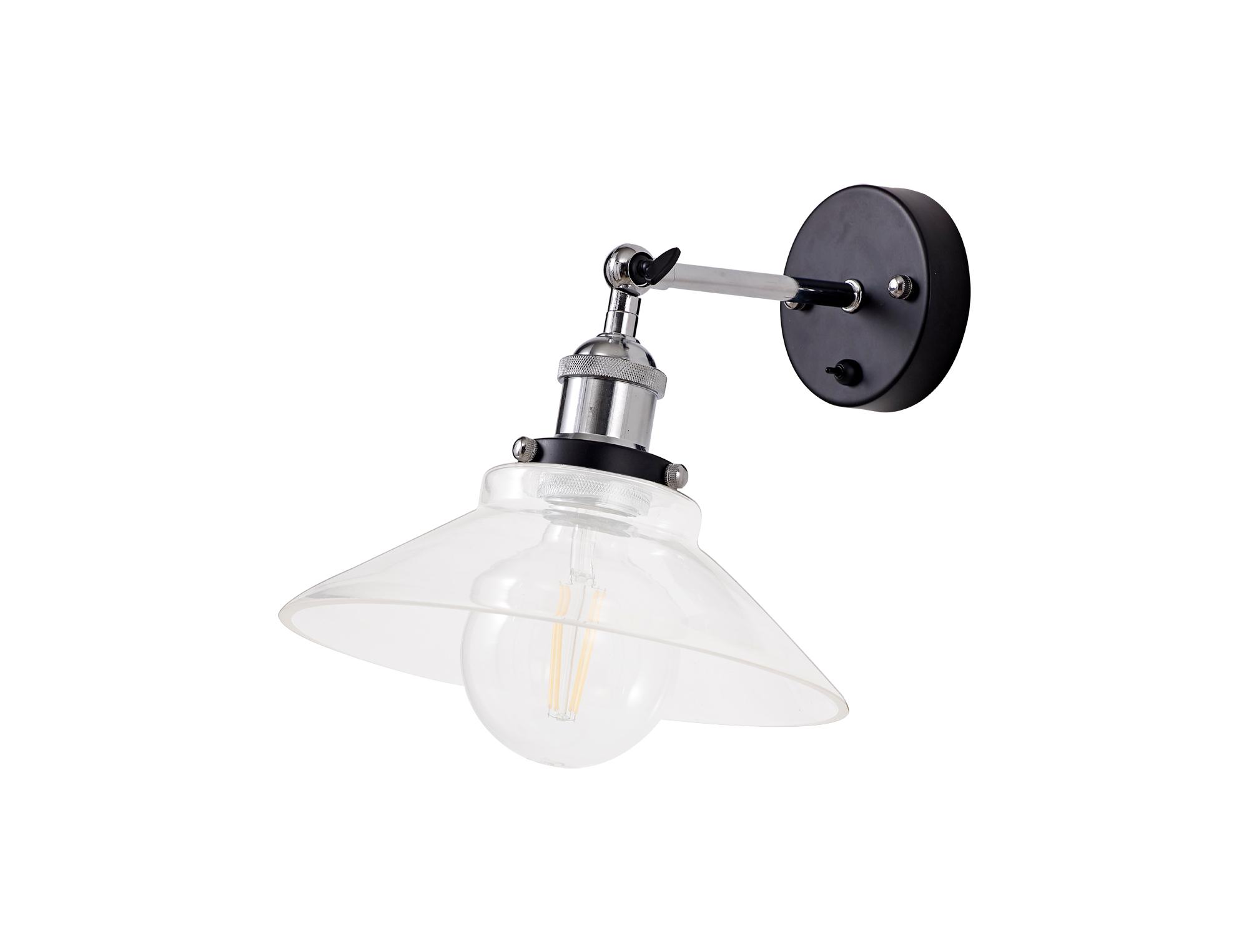 Dreifa Switched Wall Light, 1 x E27, Black/Polished Chrome