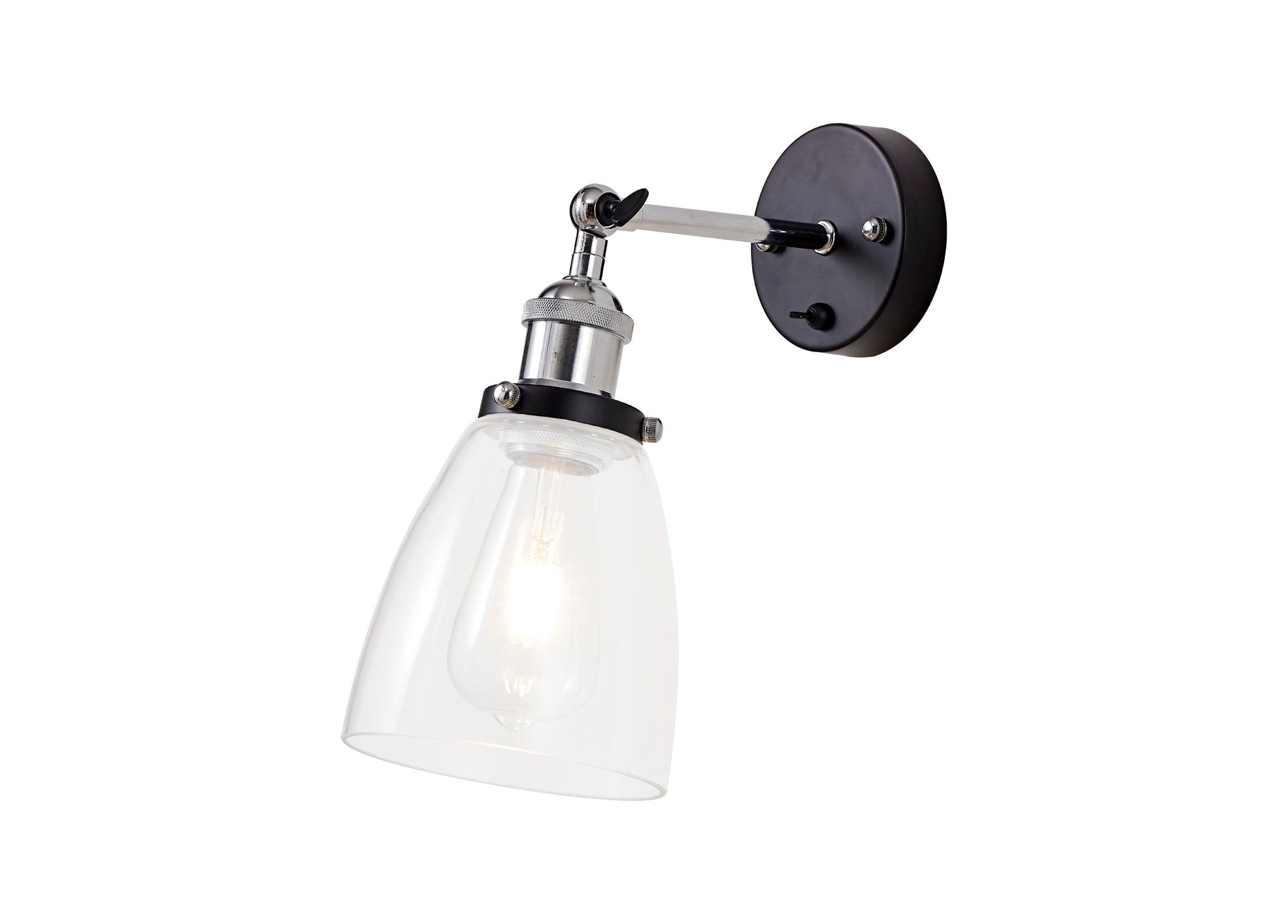 Dreifa Switched Wall Light, 1 x E27, Black/Polished Chrome