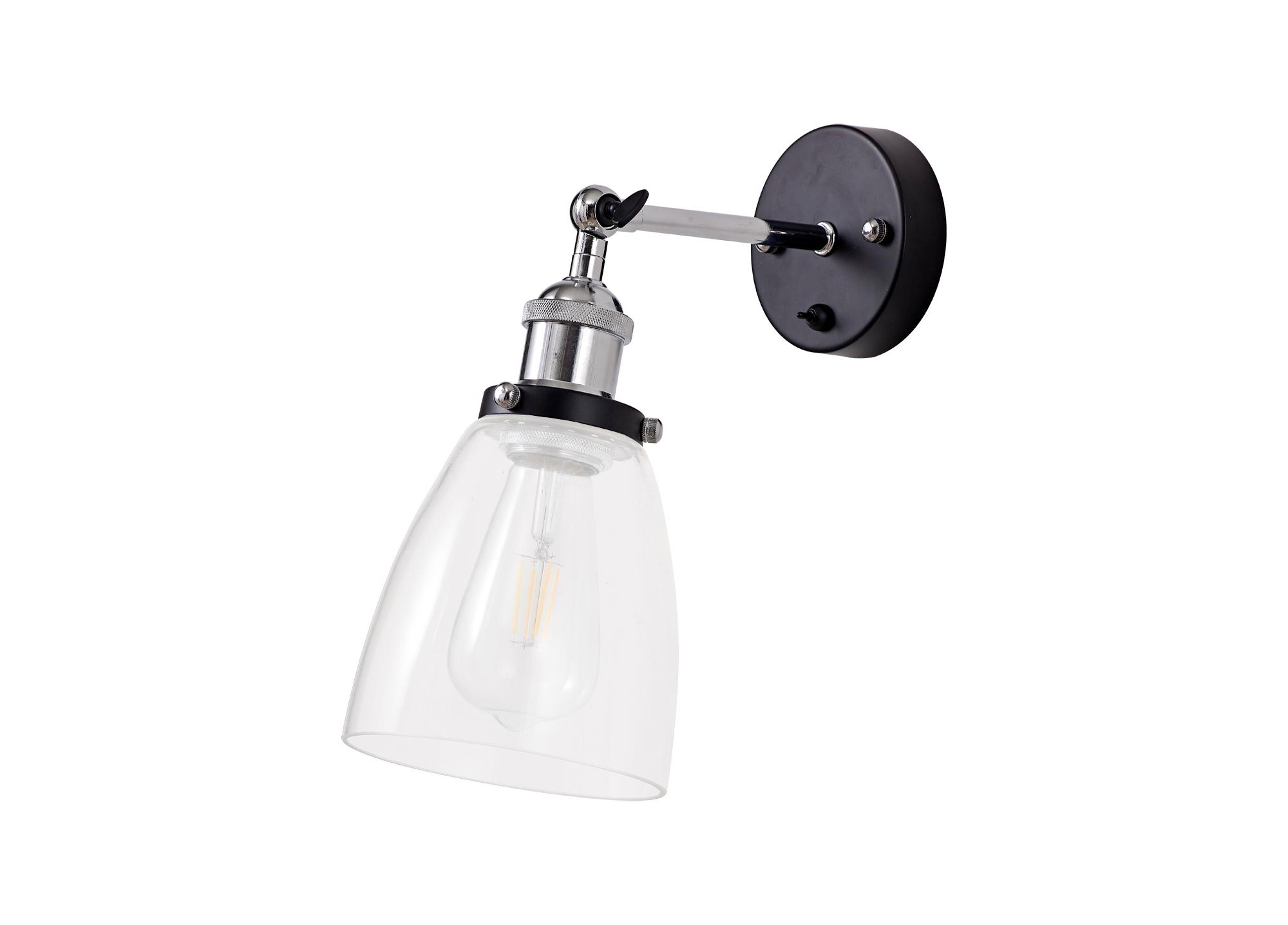 Dreifa Switched Wall Light, 1 x E27, Black/Polished Chrome