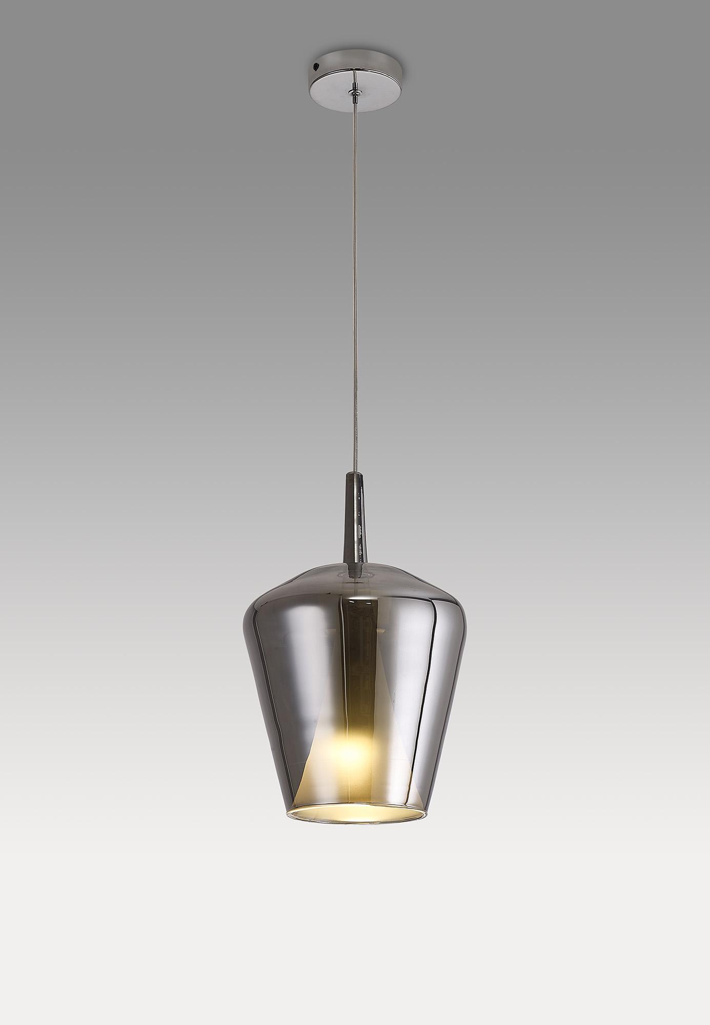 Elsa 22.5cm Pendant With Inverted Bell Shade, 1 Light E27, Chrome Glass With Frosted Inner Cone