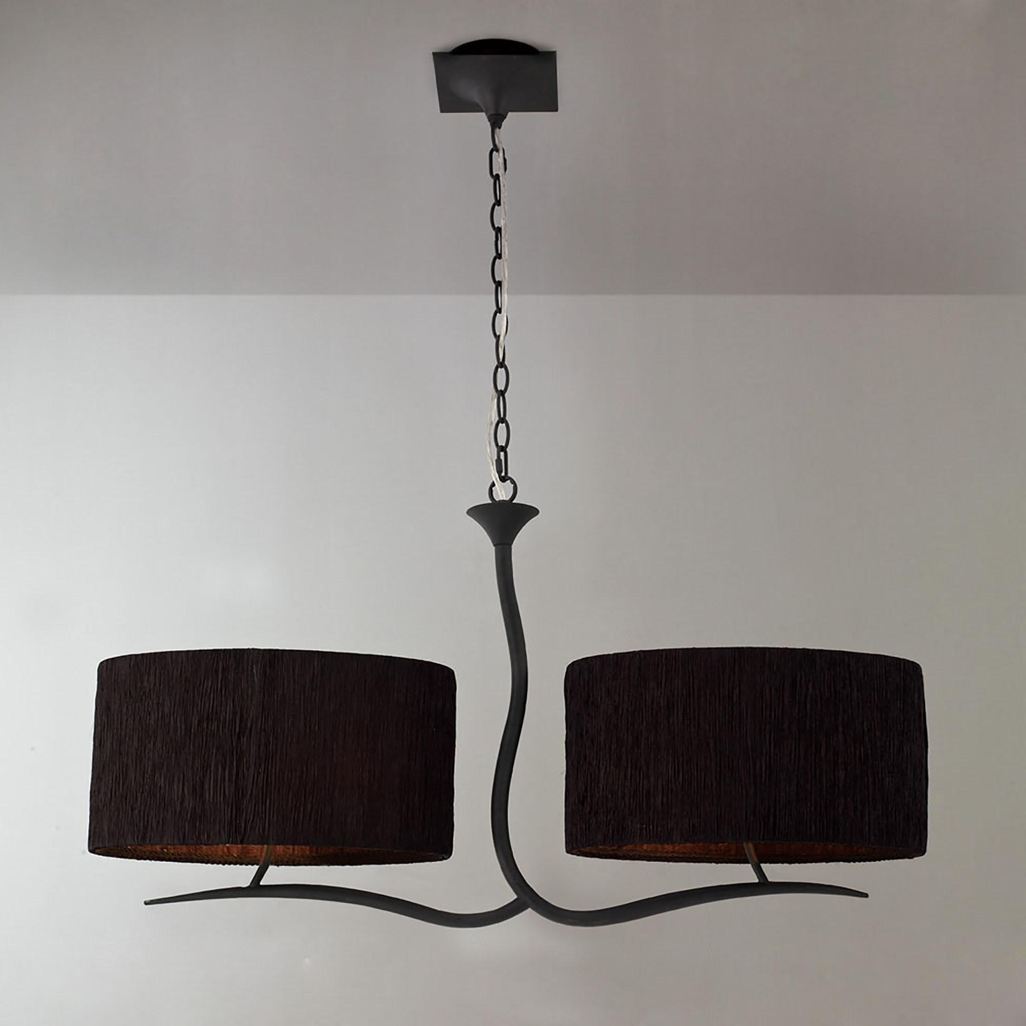 Eve Linear Pendant 2 Arm 4 Light E27, Anthracite With Black Oval Shades