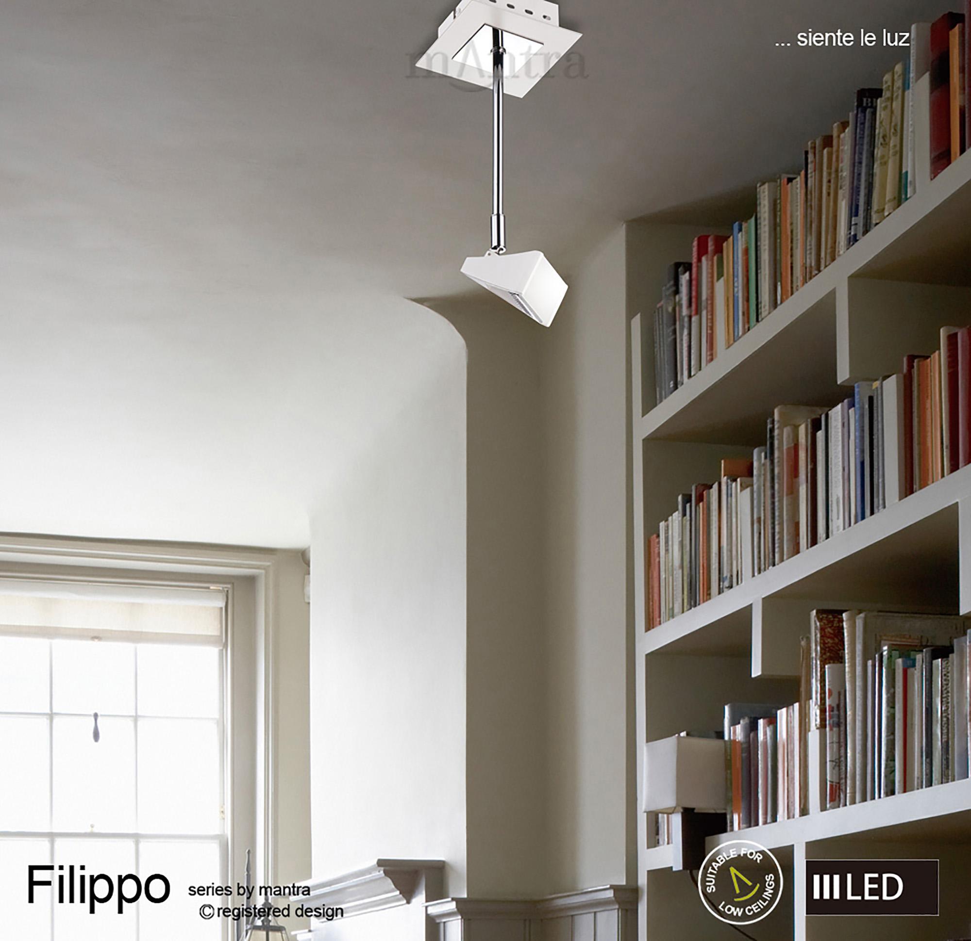 Filippo Telescopic Spot Light 1 Light 5W 3000K, 450lm, Matt White/Polished Chrome, 3yrs Warranty