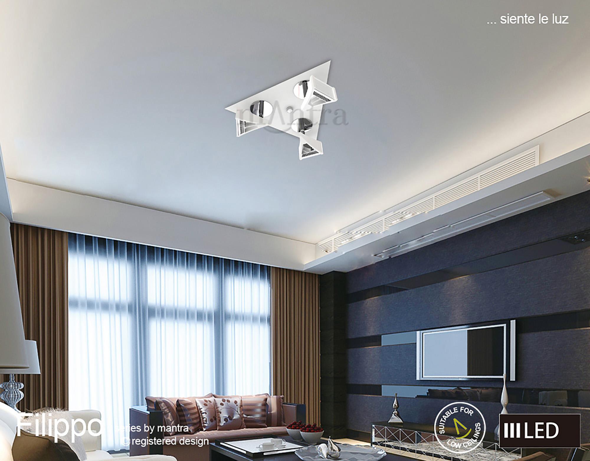 Filippo Spot Light 3 Light LED Triangular 5W 3000K, 1300lm, Matt White/Polished Chrome, 3yrs Warranty