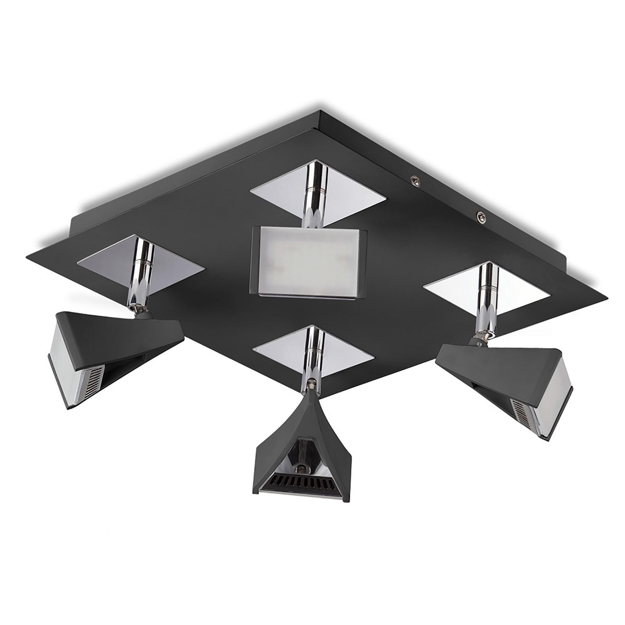 Filippo Spot Light 4 Light LED Square 20W 3000K, 1750lm, Matt Black/Polished Chrome, 3yrs Warranty