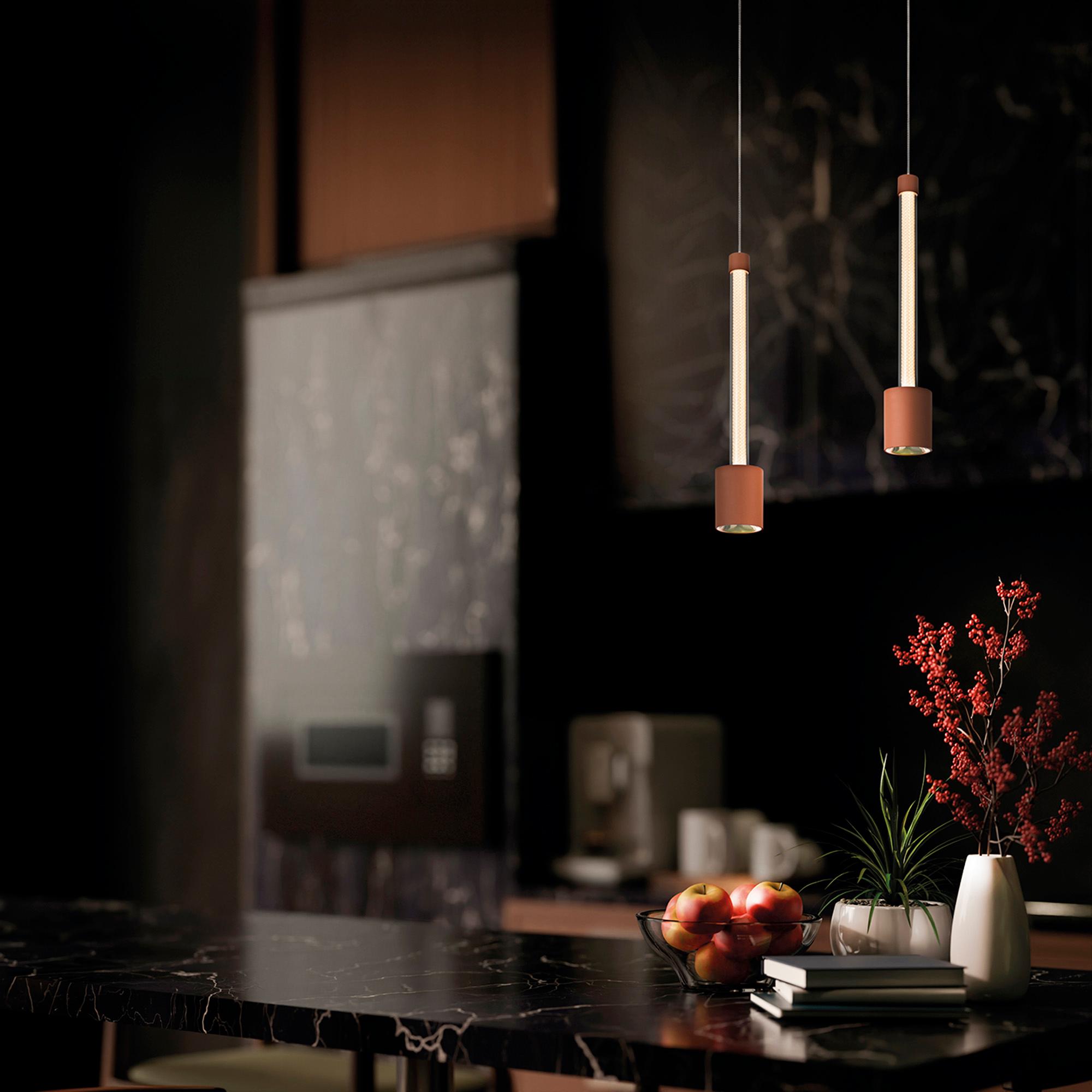 Fugaz 1 Light Pendant, 7W LED, 3000K, 520lm, Sand Black/Rose Gold, 3yrs Warranty