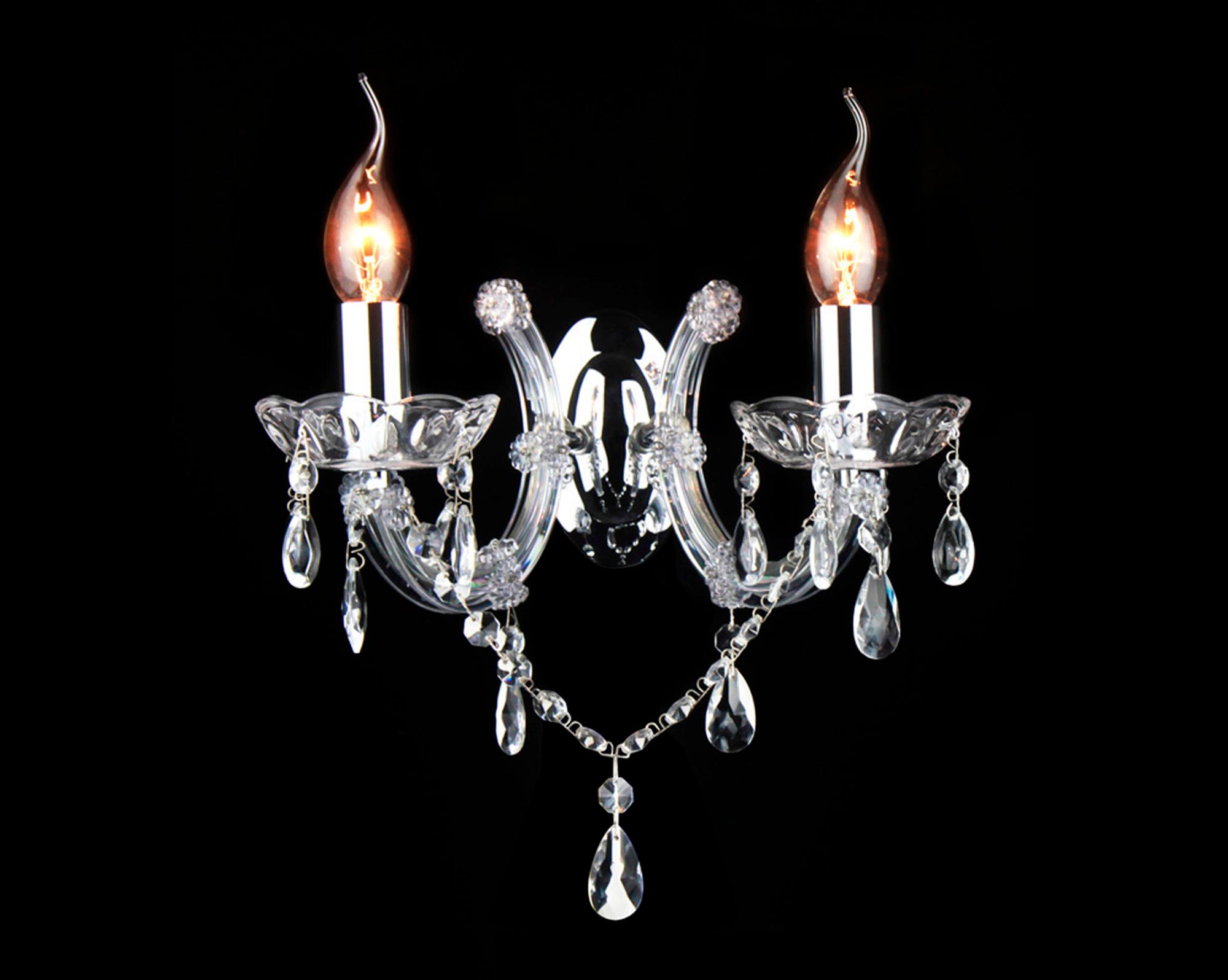 * Gabrielle Wall Lamp 2 Light E14 With Glass Sconce & Glass Droplets/Polished Chrome