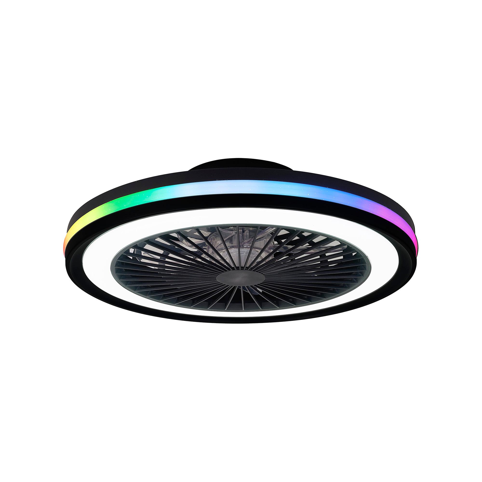 Gamer 47cm 40W LED Dimmable White/RGB Ceiling Light With Built-In 20W DC Reversible Fan, c/w Remote Control, 4200lm, Black