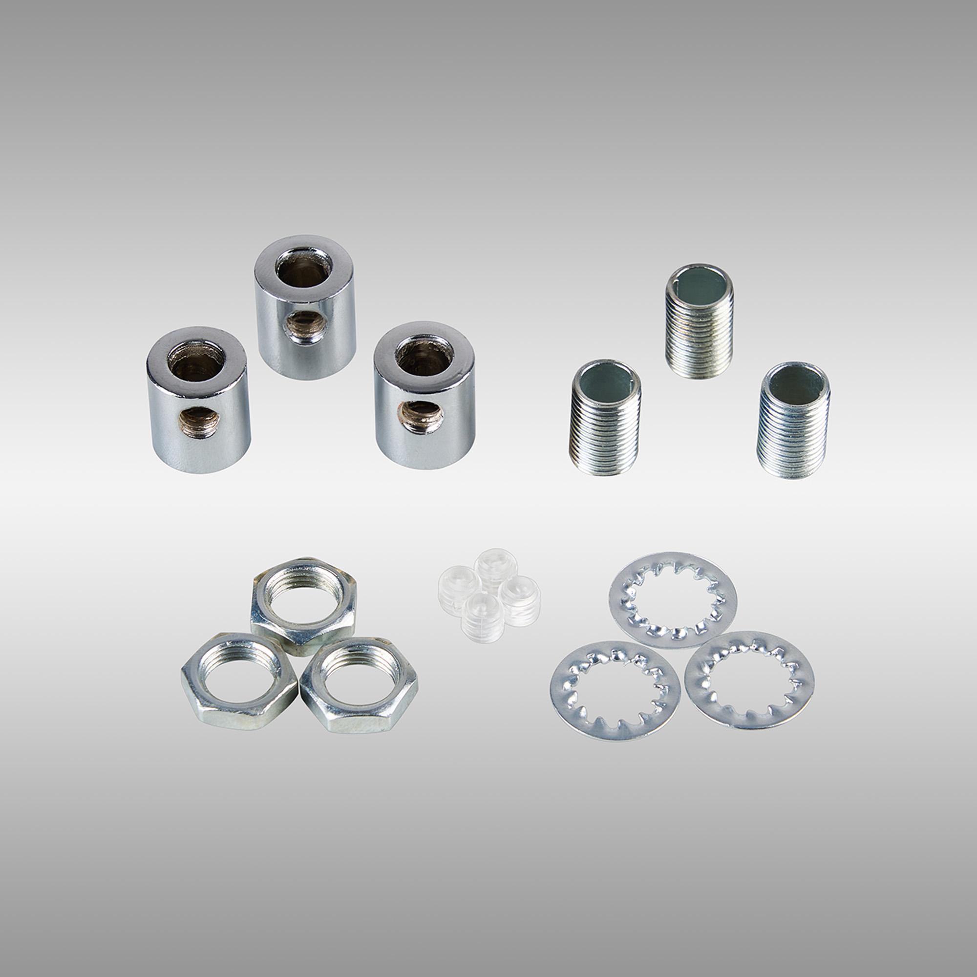 Hayes Metal Cable Grip Kit (3pcs) Polished Nickel, c/w 10mm Thread, Washer & Nut, Plastic Grub Screws