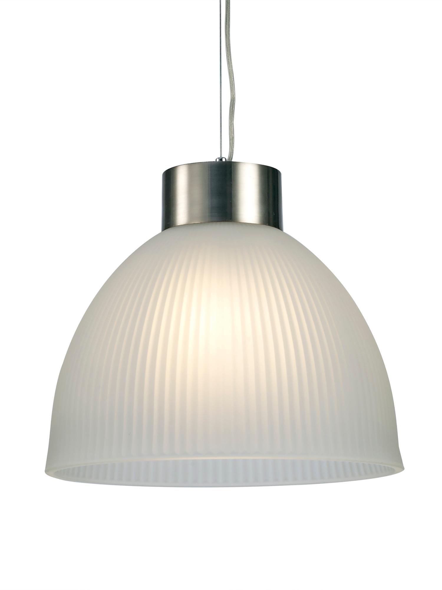 Hof 34.5cm Single Pendant 1 Light E27, Satin Nickel/Frosted Ribbed Glass Shade