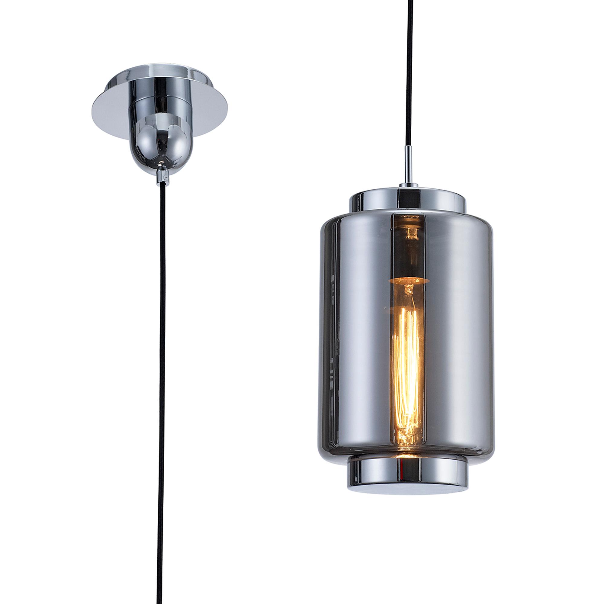 Jarras Pendant 20cm Round, 1 x E27 (Max 40W), Chrome/Ash Grey Glass