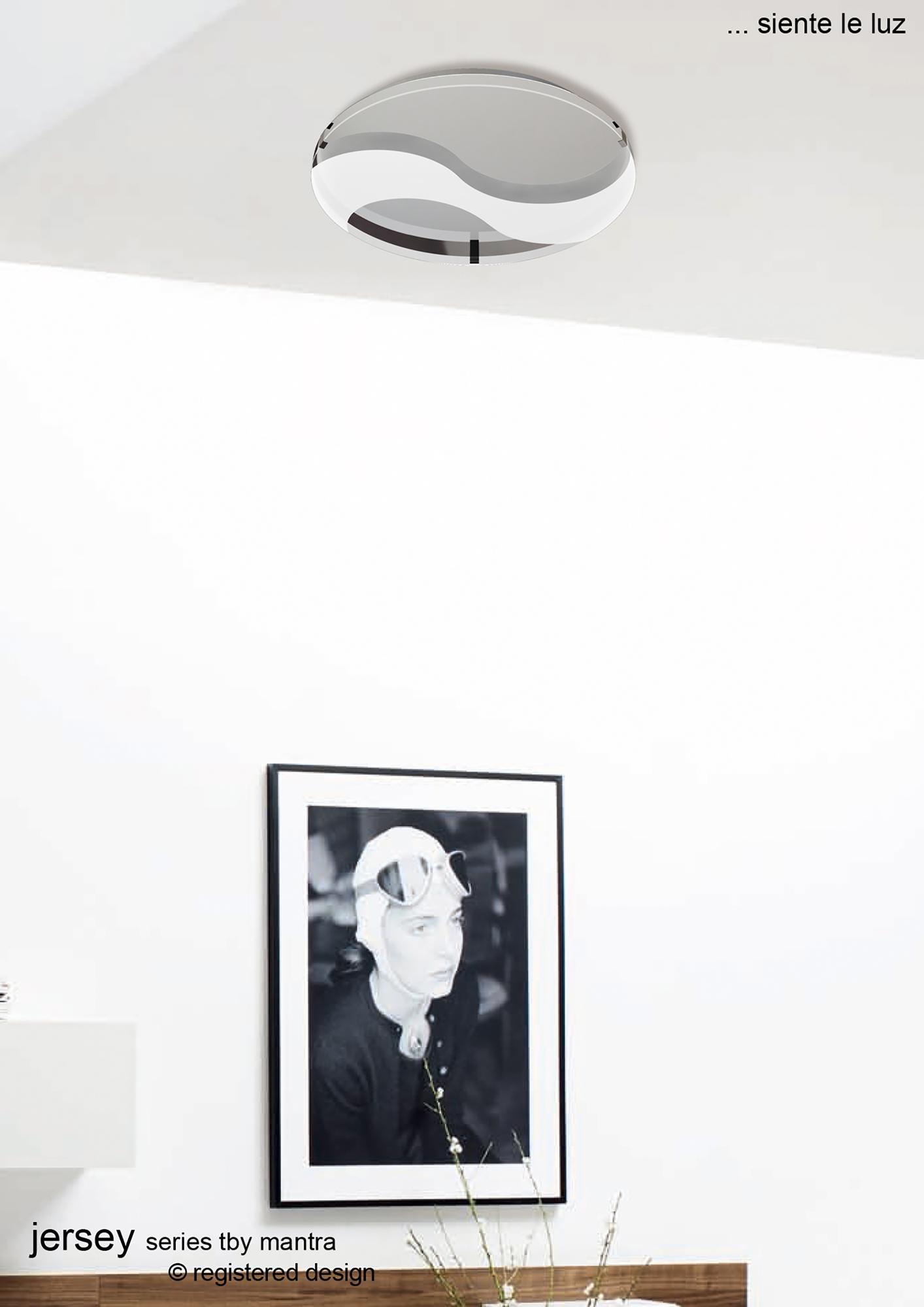Jersey 45cm Ceiling 20W LED Round 3000K, 1800lm, Polished Chrome/Opal White Glass, 3yrs Warranty