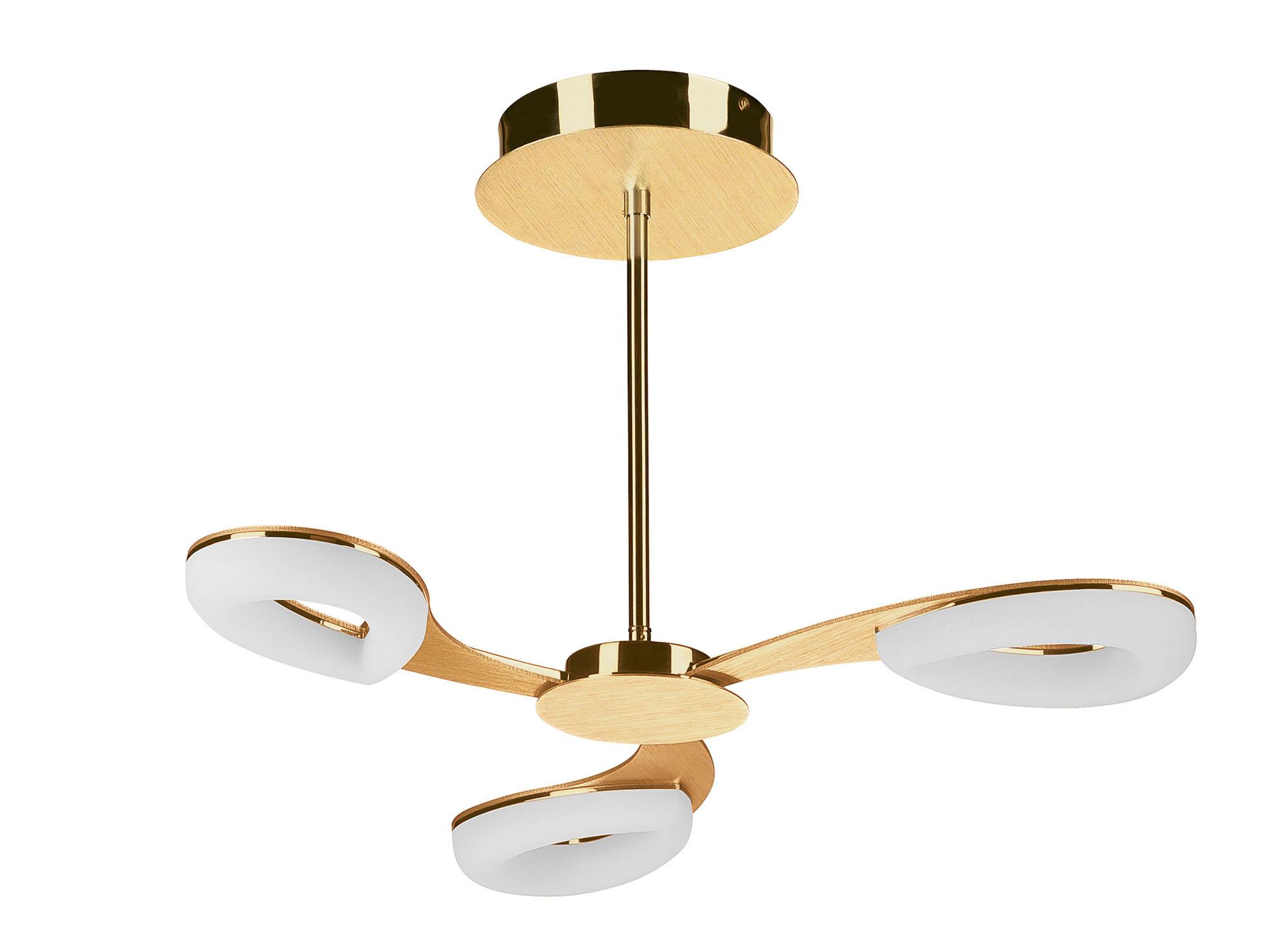 Juno 58cm Telescopic Convertible To Semi Flush 3 Light 15W LED 3000K, 1350lm, Satin Gold/Frosted Acrylic/Gold, 3yrs Warranty