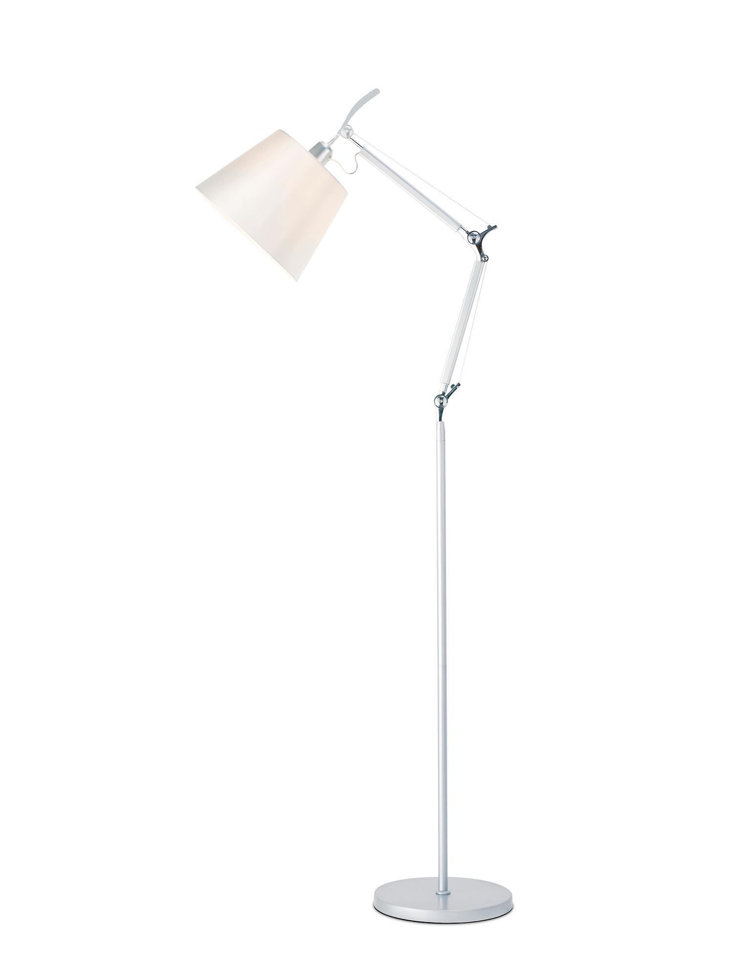 * Karis Adjustable Floor Lamp 1 Light E27 Silver/Polished Chrome c/w Cream Pearl Shade
