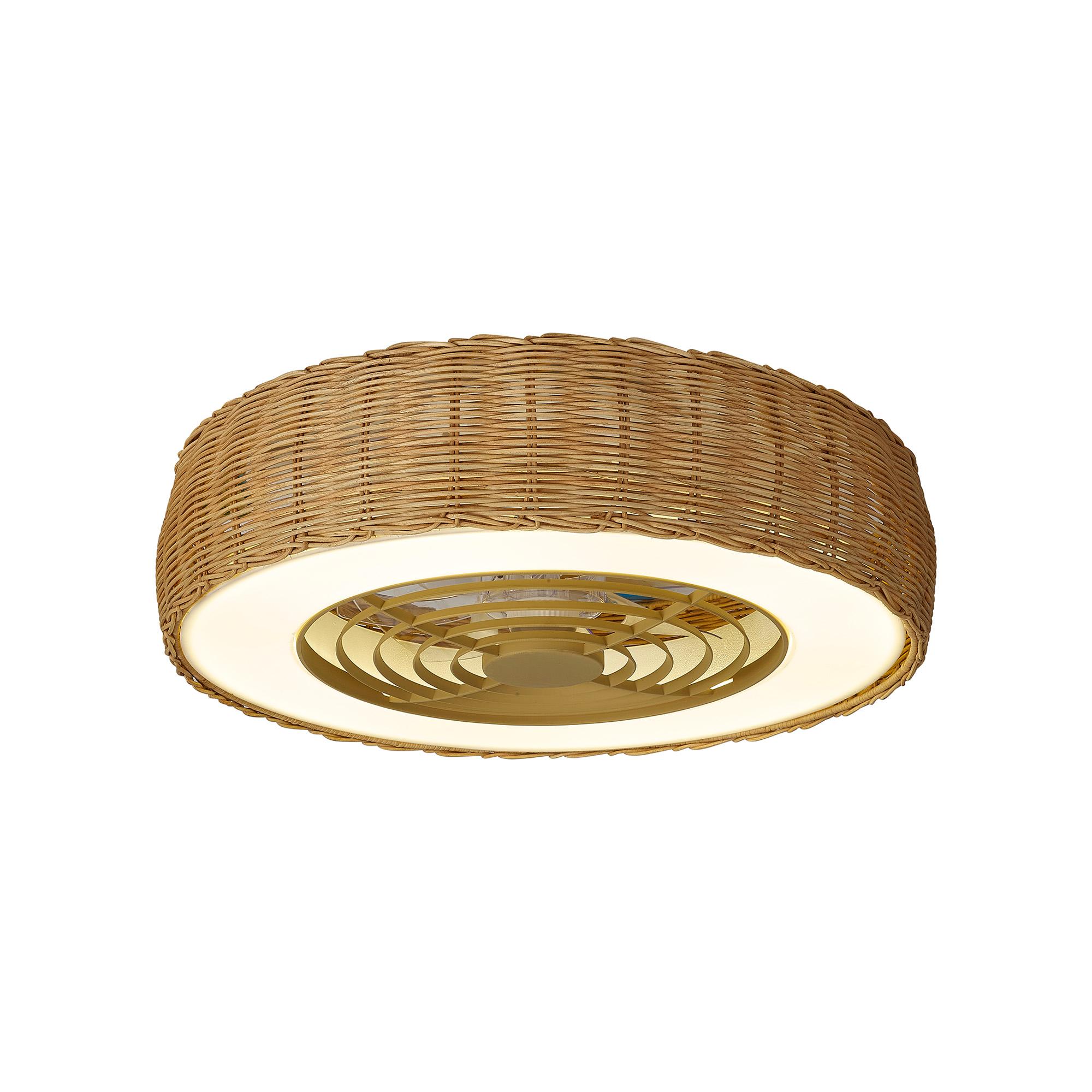 Kilimanjaro Mini 58cm 55W LED Dimmable Ceiling Light With 25W DC Reversible Fan, 3800lm, Beige Rattan, 5yrs Warranty