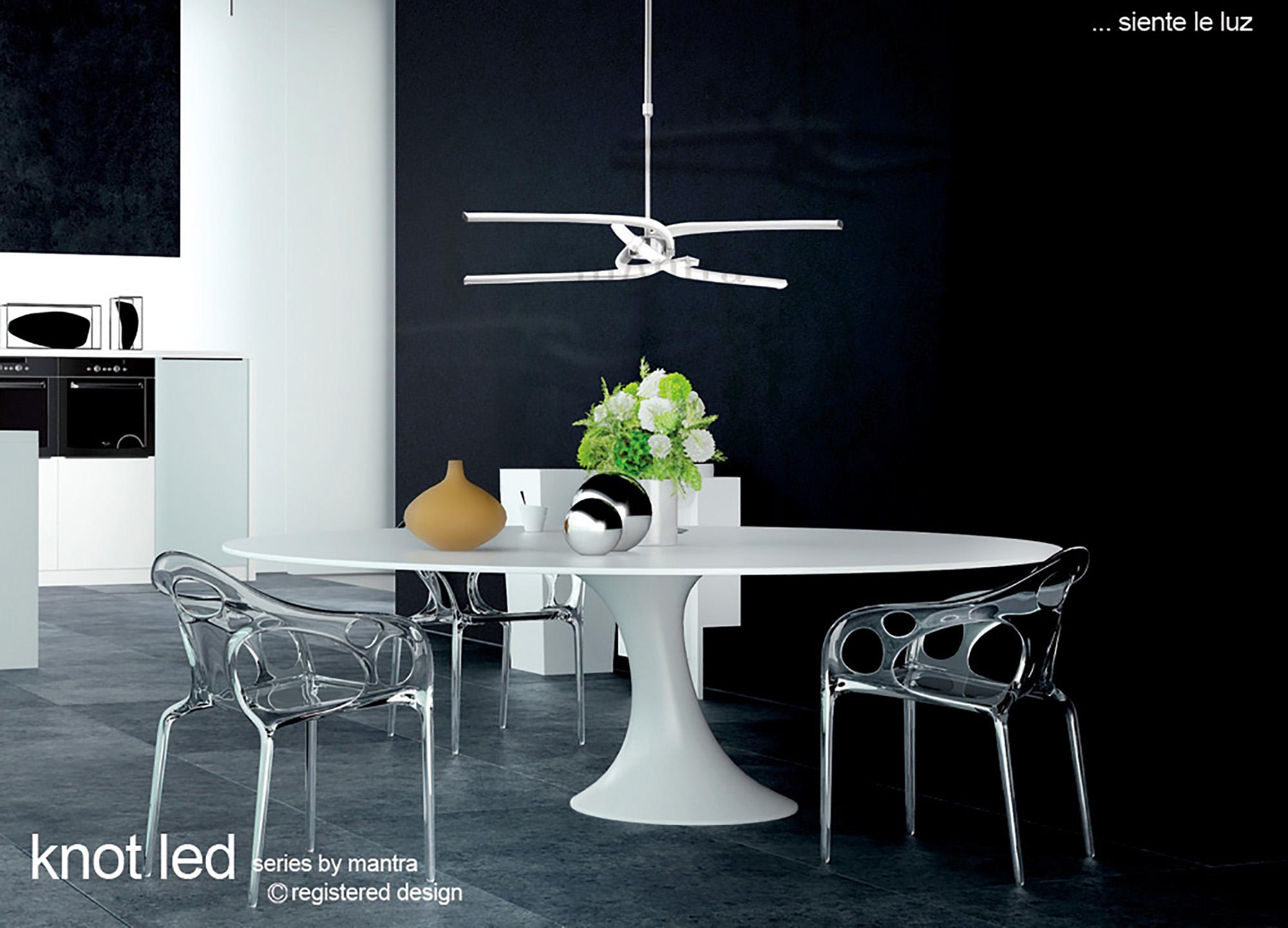 Knot Square Ceiling 40W LED 4 Looped Arms 3000K, 3100lm, Silver/Frosted Acrylic/Polished Chrome, 3yrs Warranty