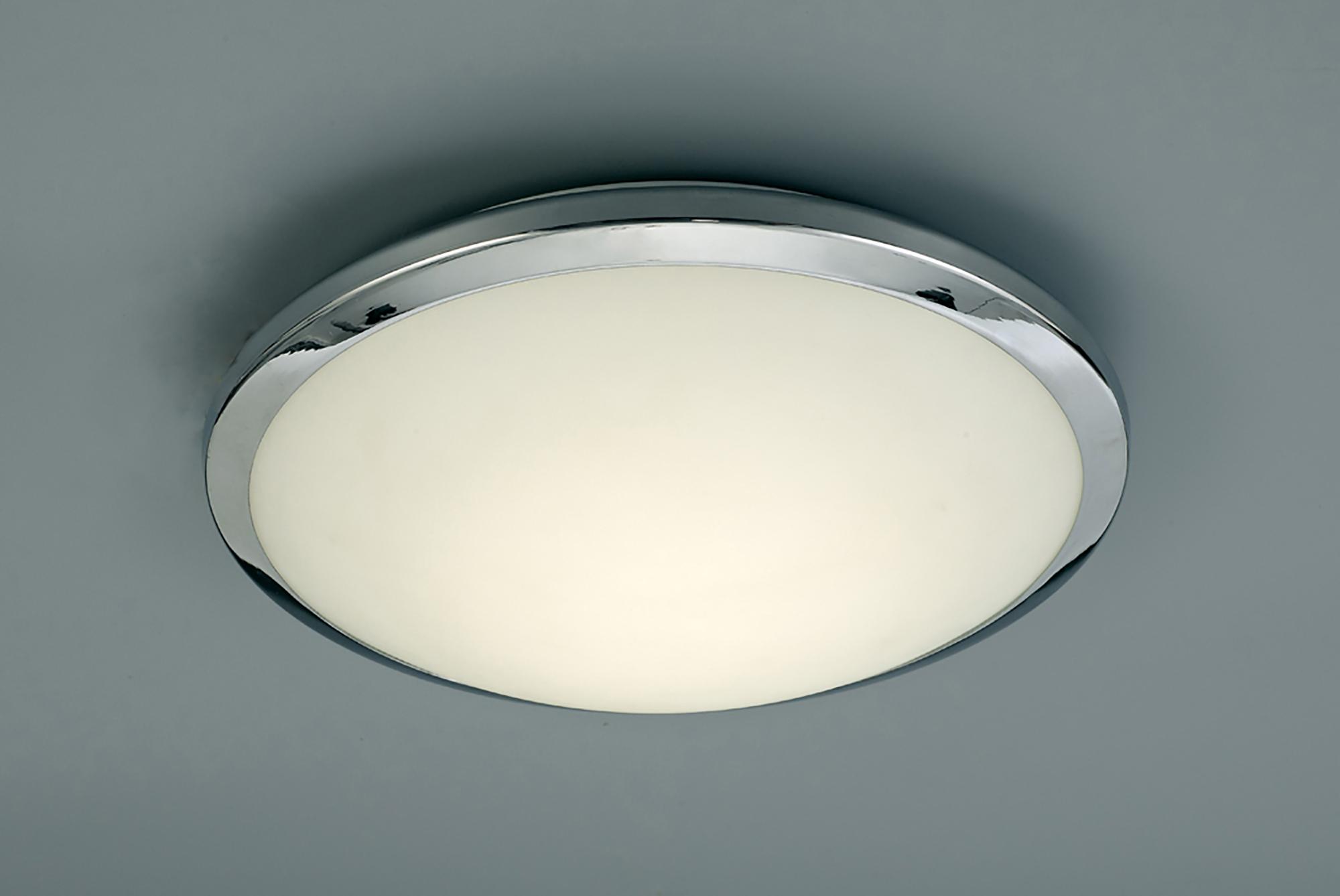 Kochi 30.2cm IP44 12W LED Flush Ceiling Light, 4000K 840lm CRI80, Polished Chrome Trim With Opal Glass