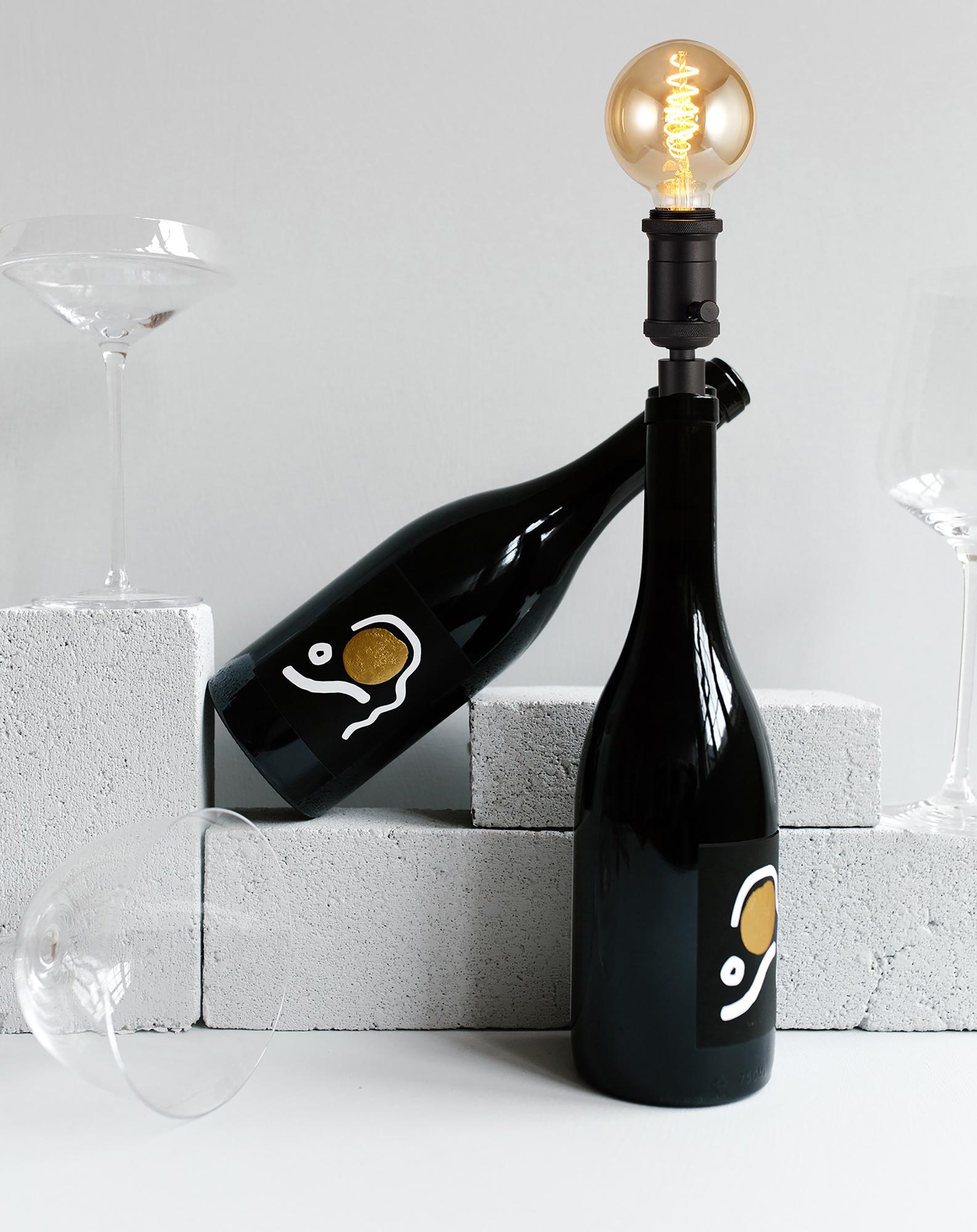 Kork Table Lamp For Bottle, 1 Light E27, Dimmable, Black, (Lamps Not Included)