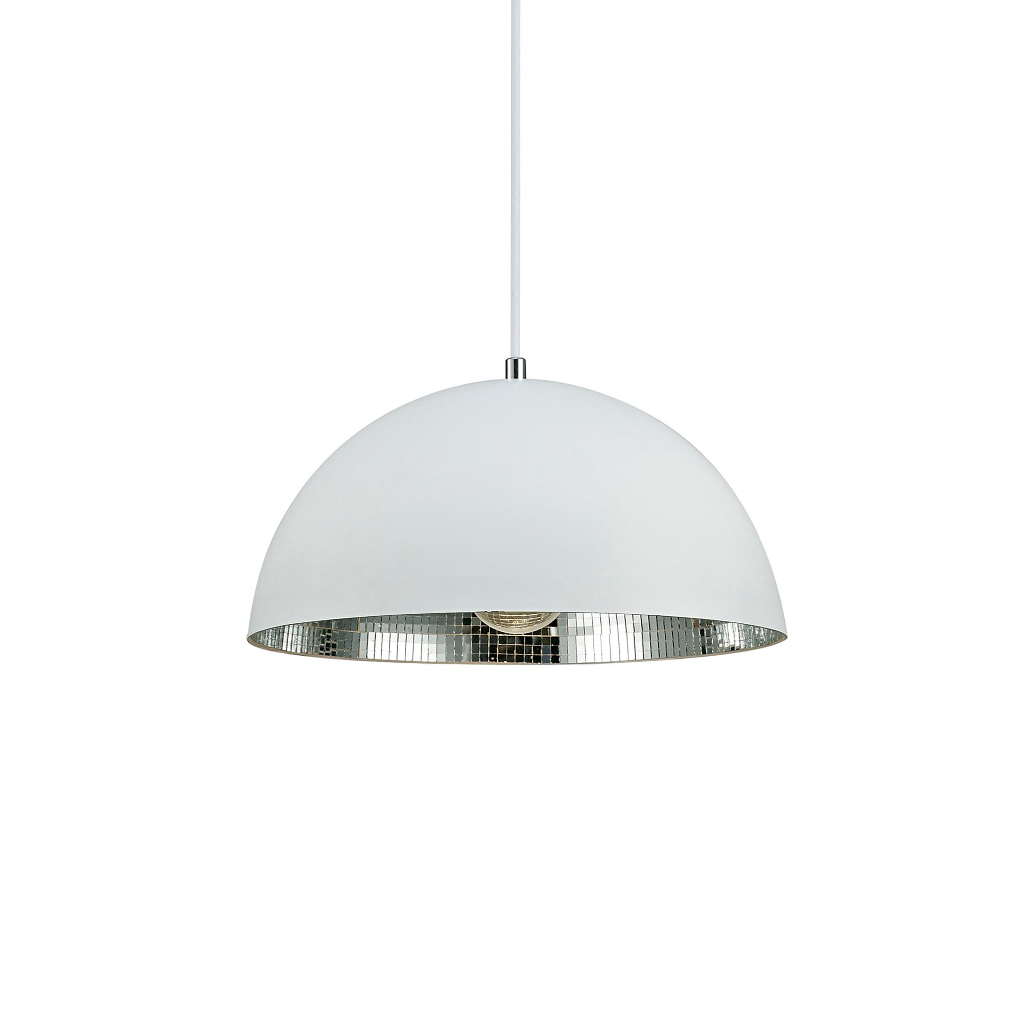 * Krista 30cm Single Pendant 1 Light E27, Matt White/Mirror Mosaic Inner